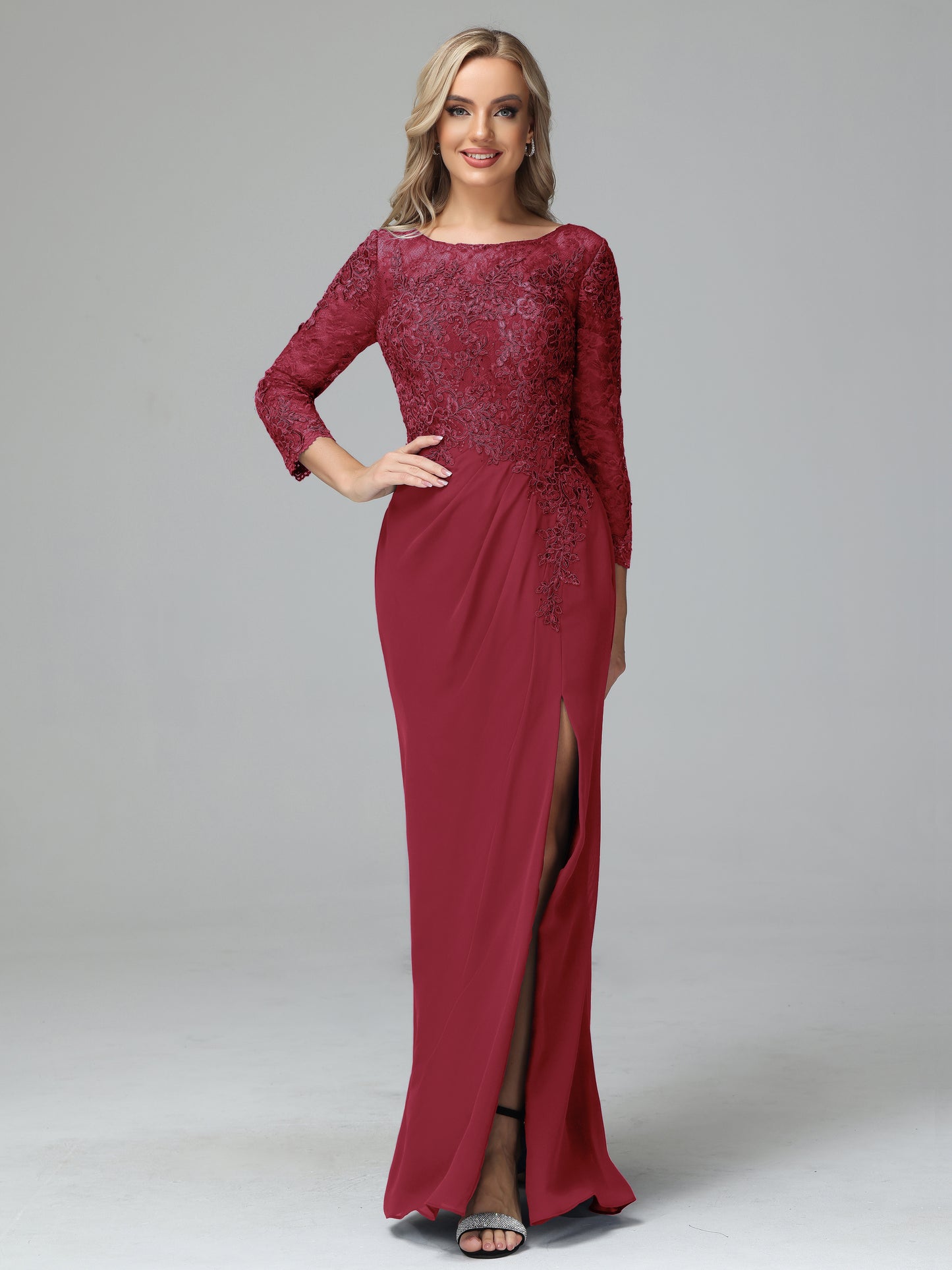 Long Sleeves Floor Length Chiffon Lace Mother Of The Bride Dress