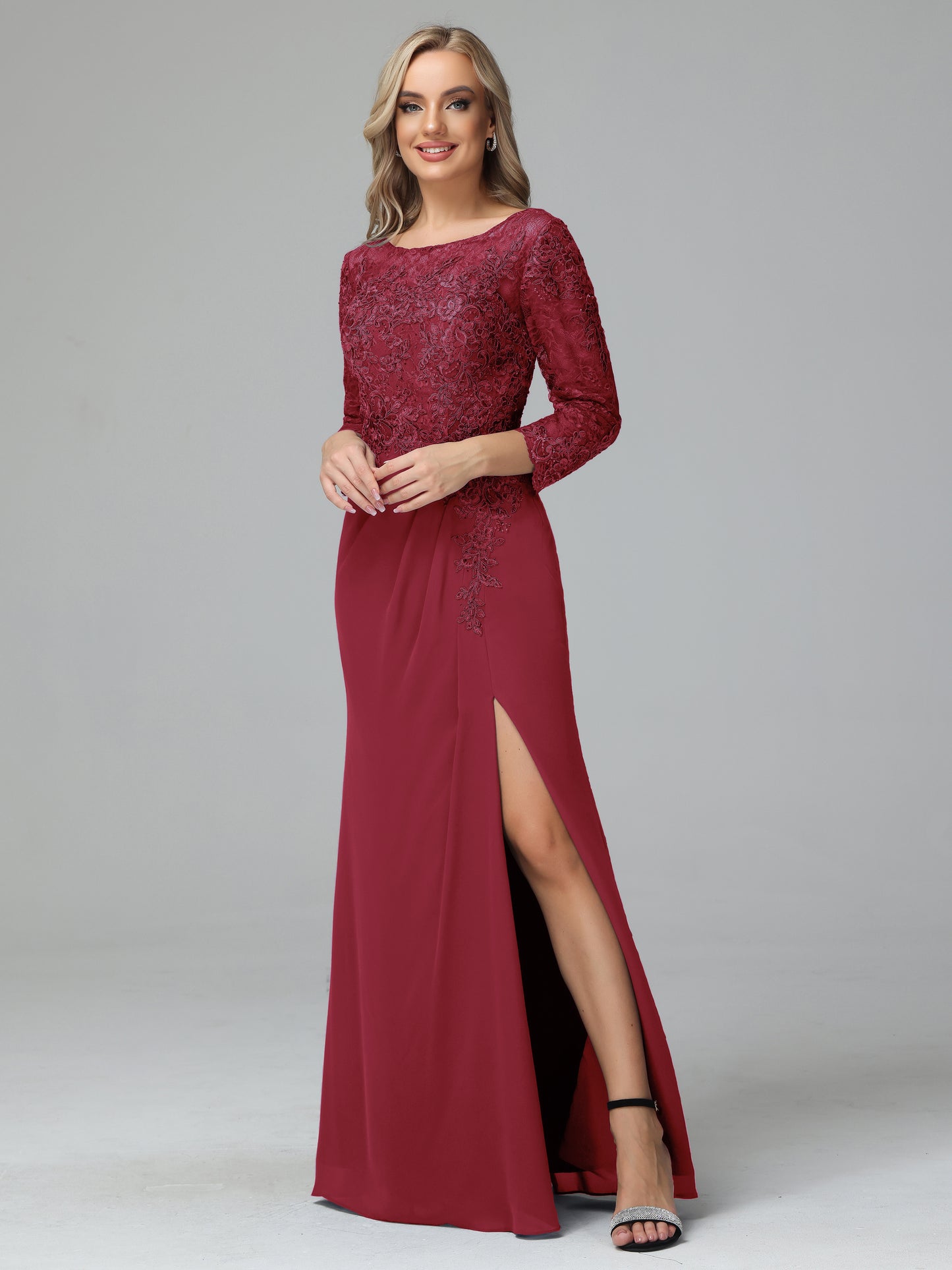 Long Sleeves Floor Length Chiffon Lace Mother Of The Bride Dress