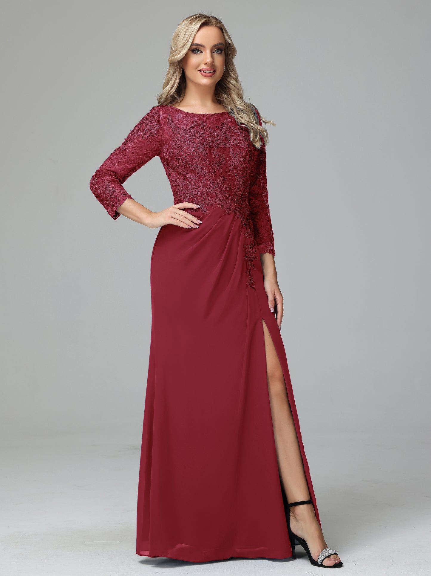 Long Sleeves Floor Length Chiffon Lace Mother Of The Bride Dress
