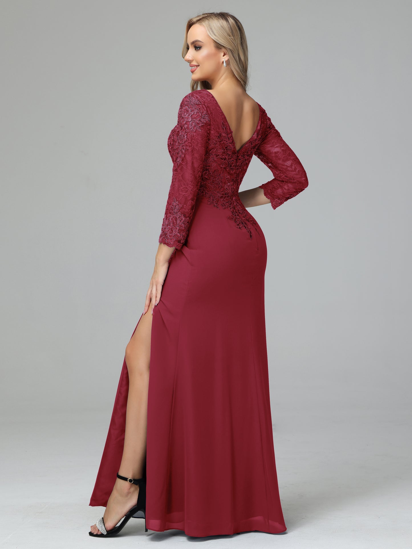 Long Sleeves Floor Length Chiffon Lace Mother Of The Bride Dress