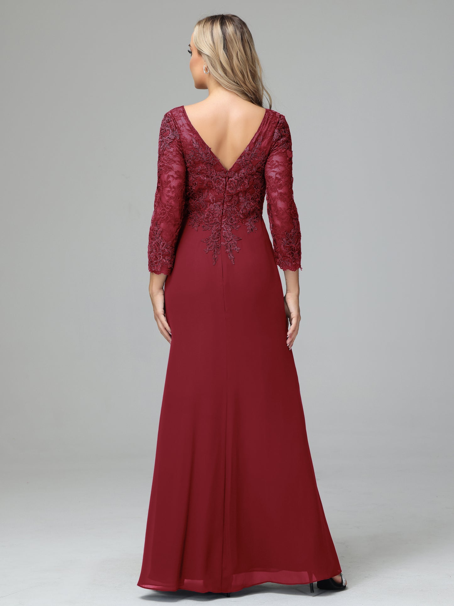 Long Sleeves Floor Length Chiffon Lace Mother Of The Bride Dress