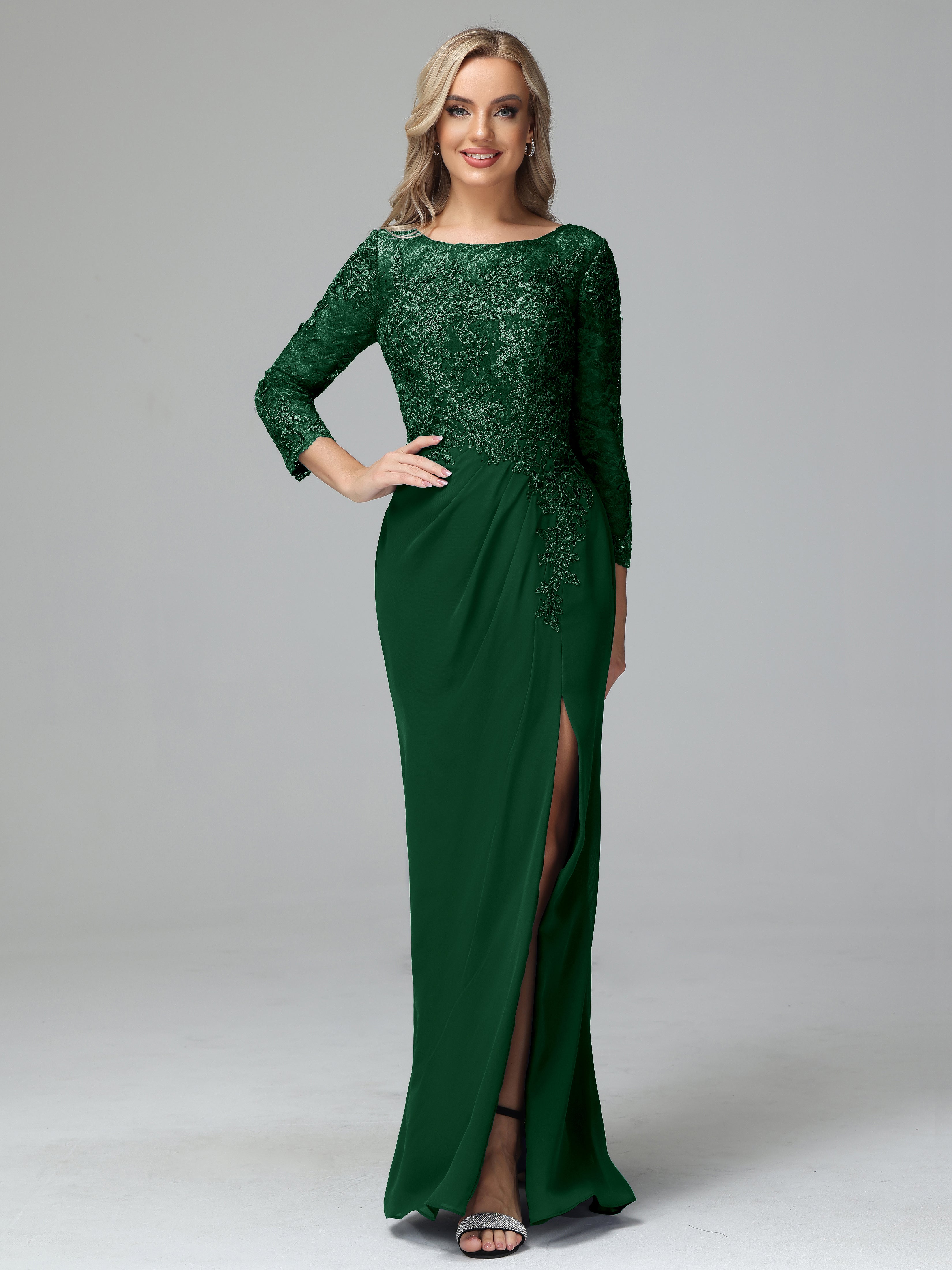 Long Sleeves Floor Length Chiffon Lace Mother Of The Bride Dress