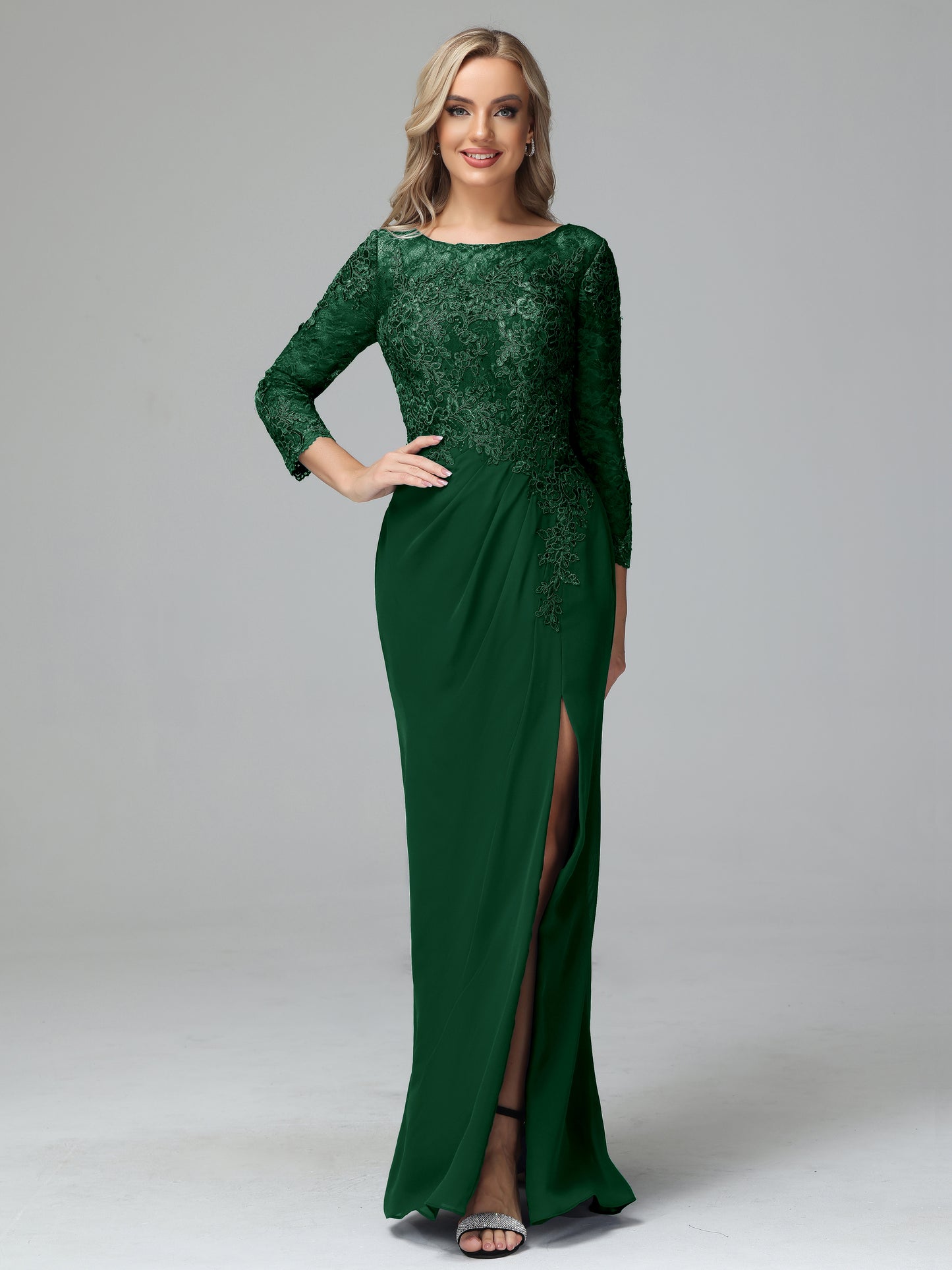 Long Sleeves Floor Length Chiffon Lace Mother Of The Bride Dress
