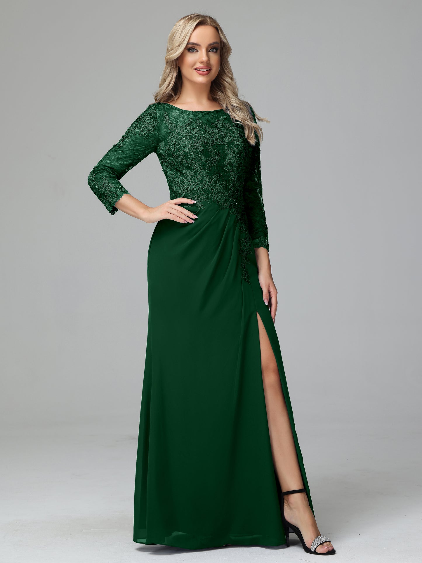 Long Sleeves Floor Length Chiffon Lace Mother Of The Bride Dress