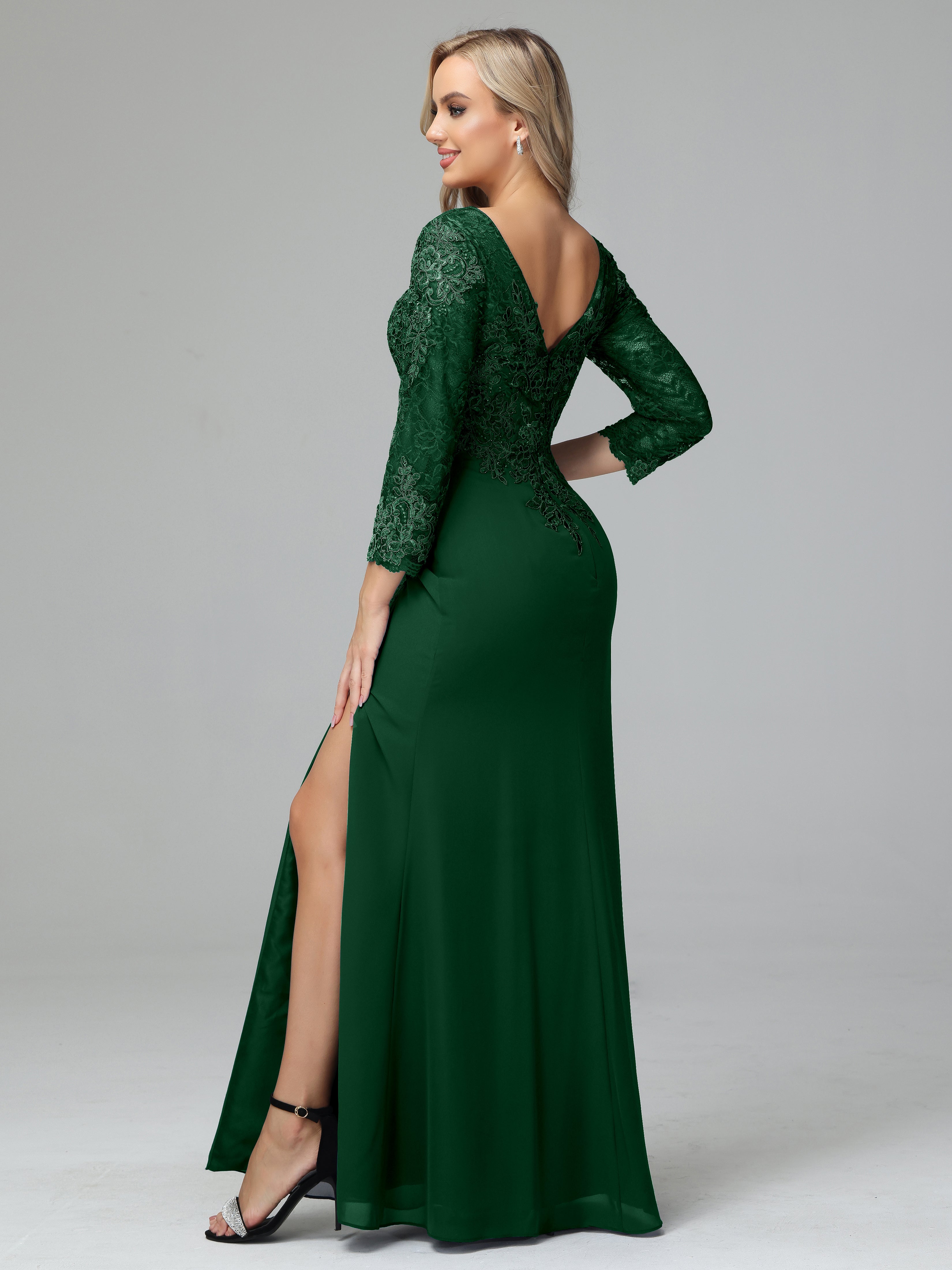 Long Sleeves Floor Length Chiffon Lace Mother Of The Bride Dress