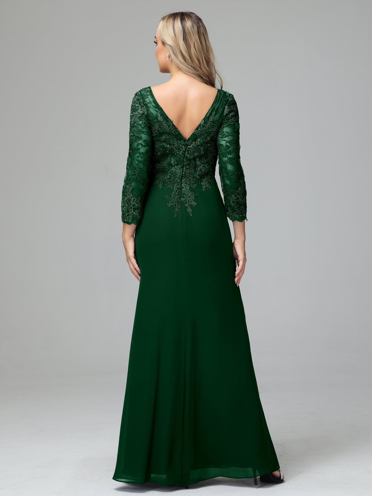Long Sleeves Floor Length Chiffon Lace Mother Of The Bride Dress