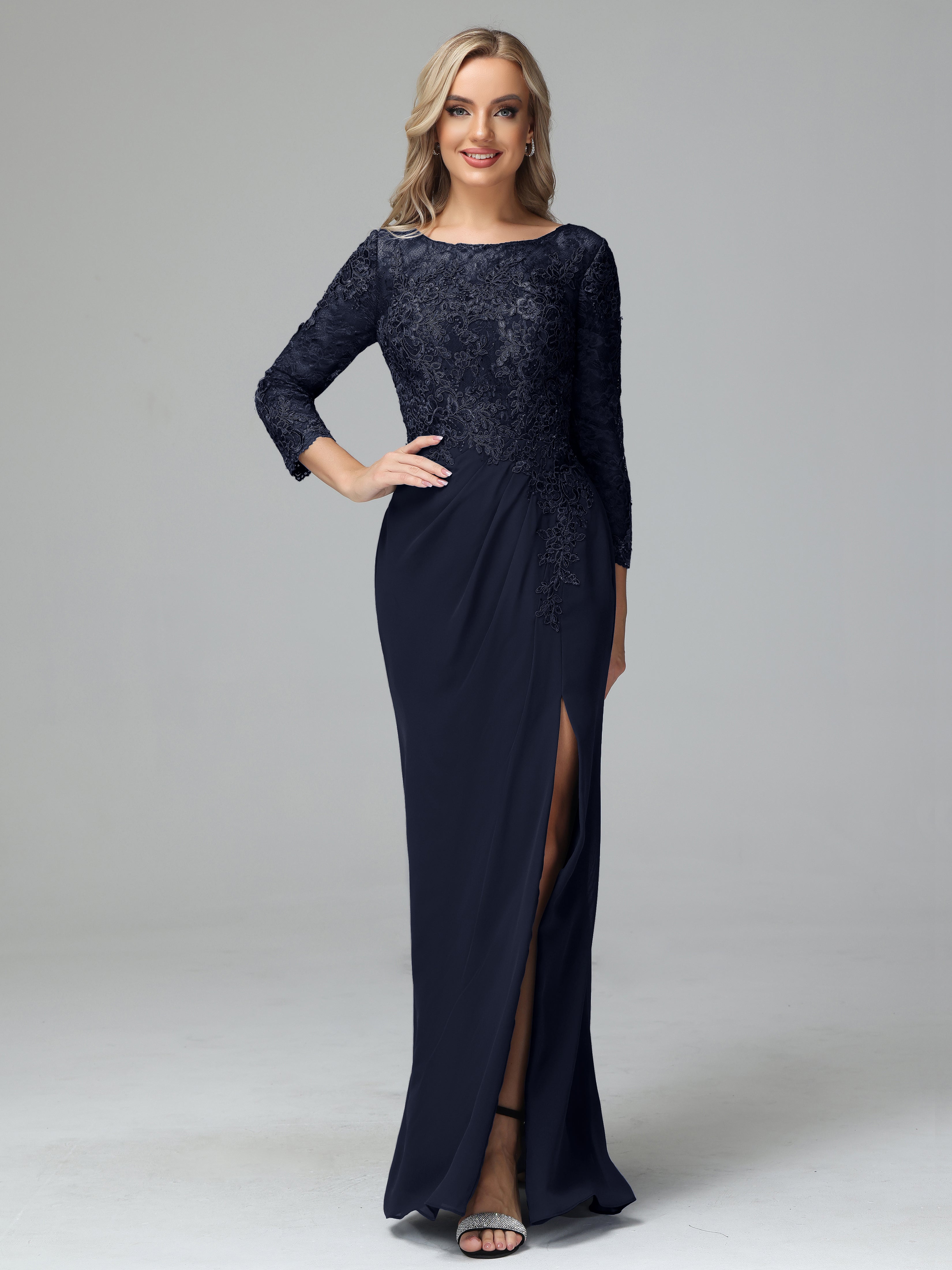 Long Sleeves Floor Length Chiffon Lace Mother Of The Bride Dress