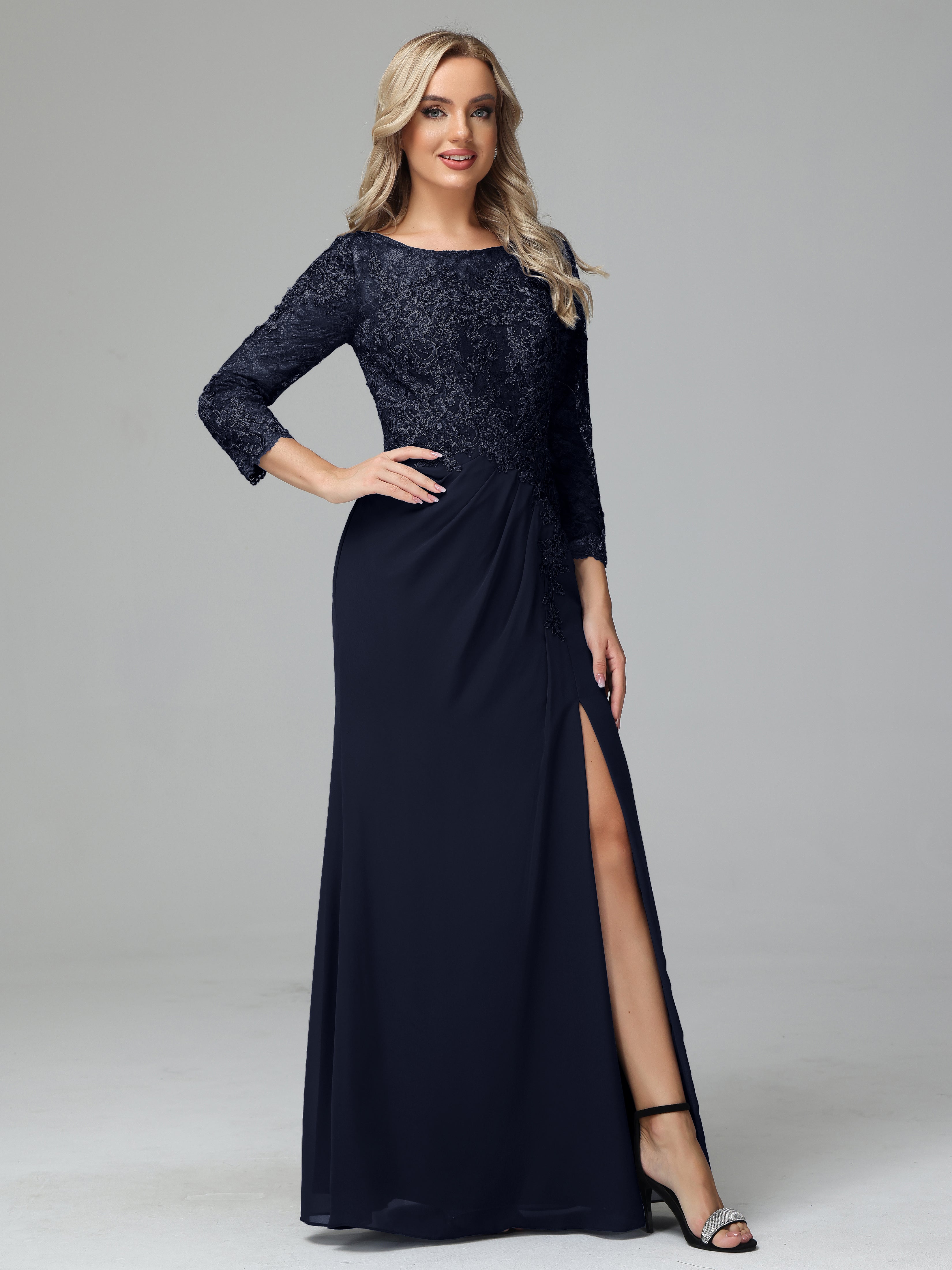 Long Sleeves Floor Length Chiffon Lace Mother Of The Bride Dress
