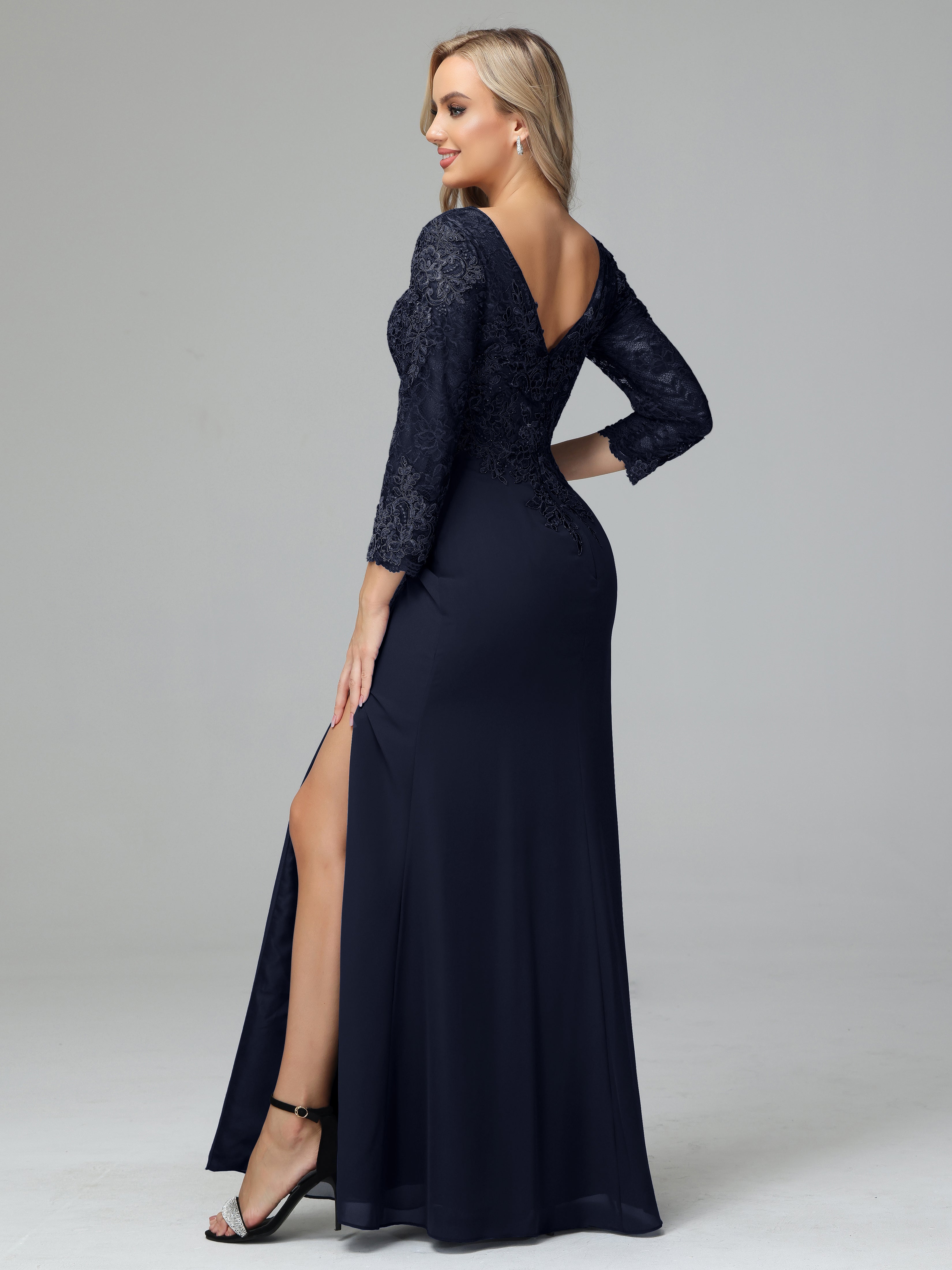 Long Sleeves Floor Length Chiffon Lace Mother Of The Bride Dress