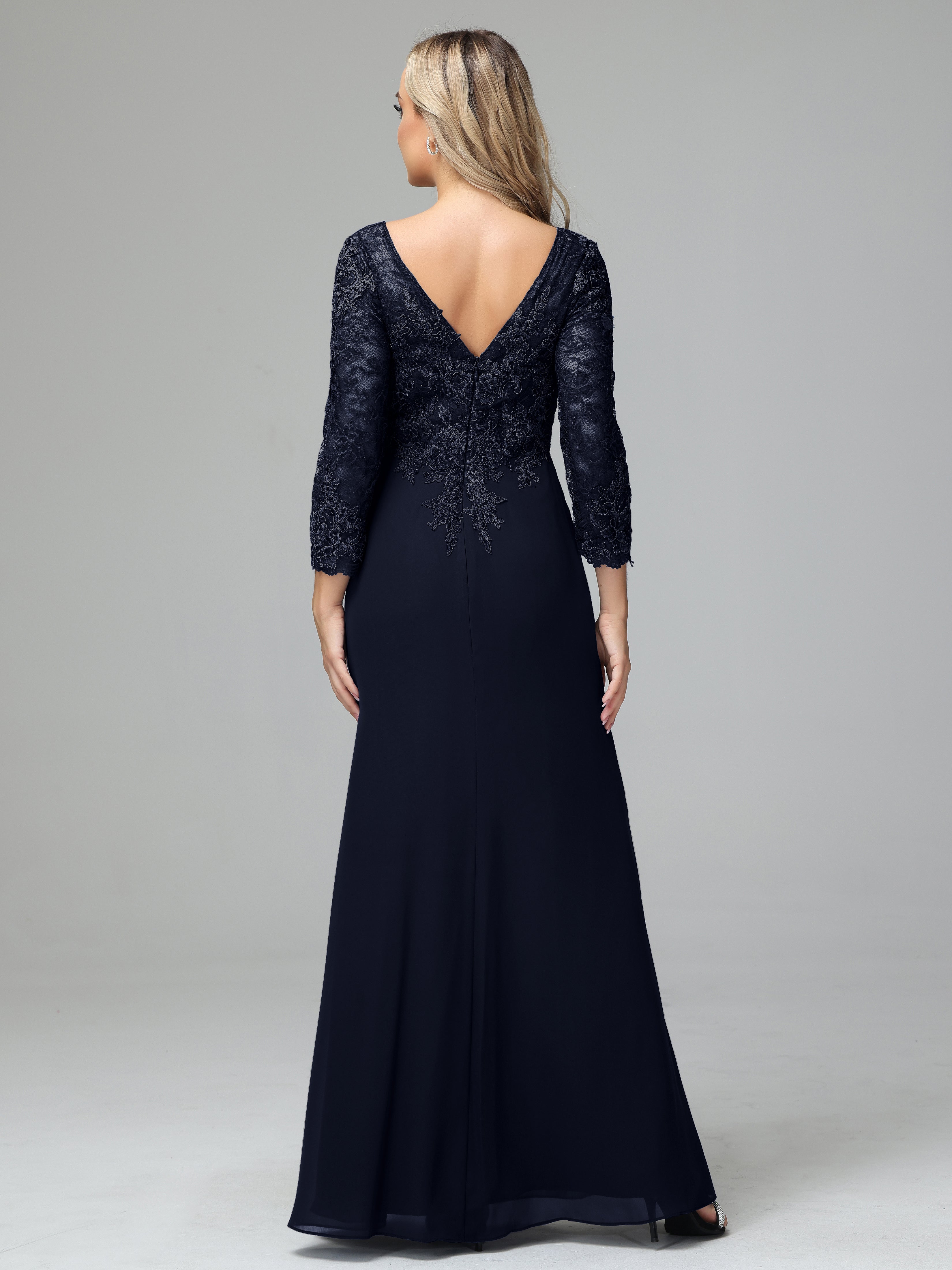 Long Sleeves Floor Length Chiffon Lace Mother Of The Bride Dress