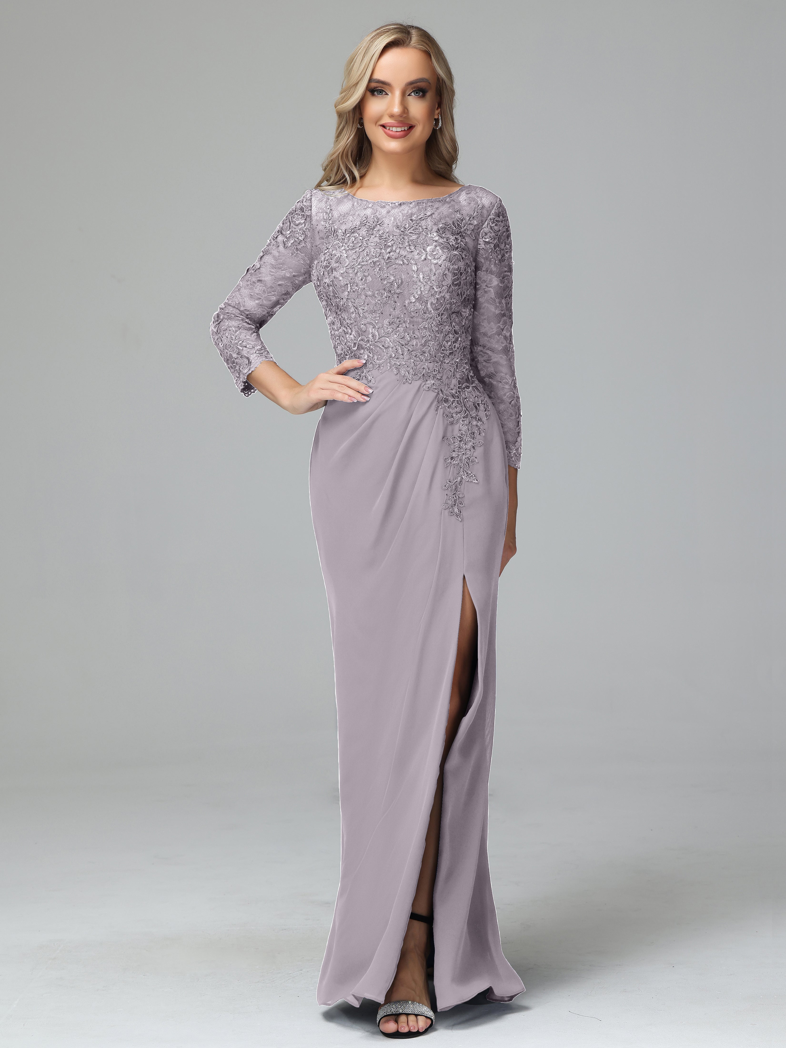 Long Sleeves Floor Length Chiffon Lace Mother Of The Bride Dress