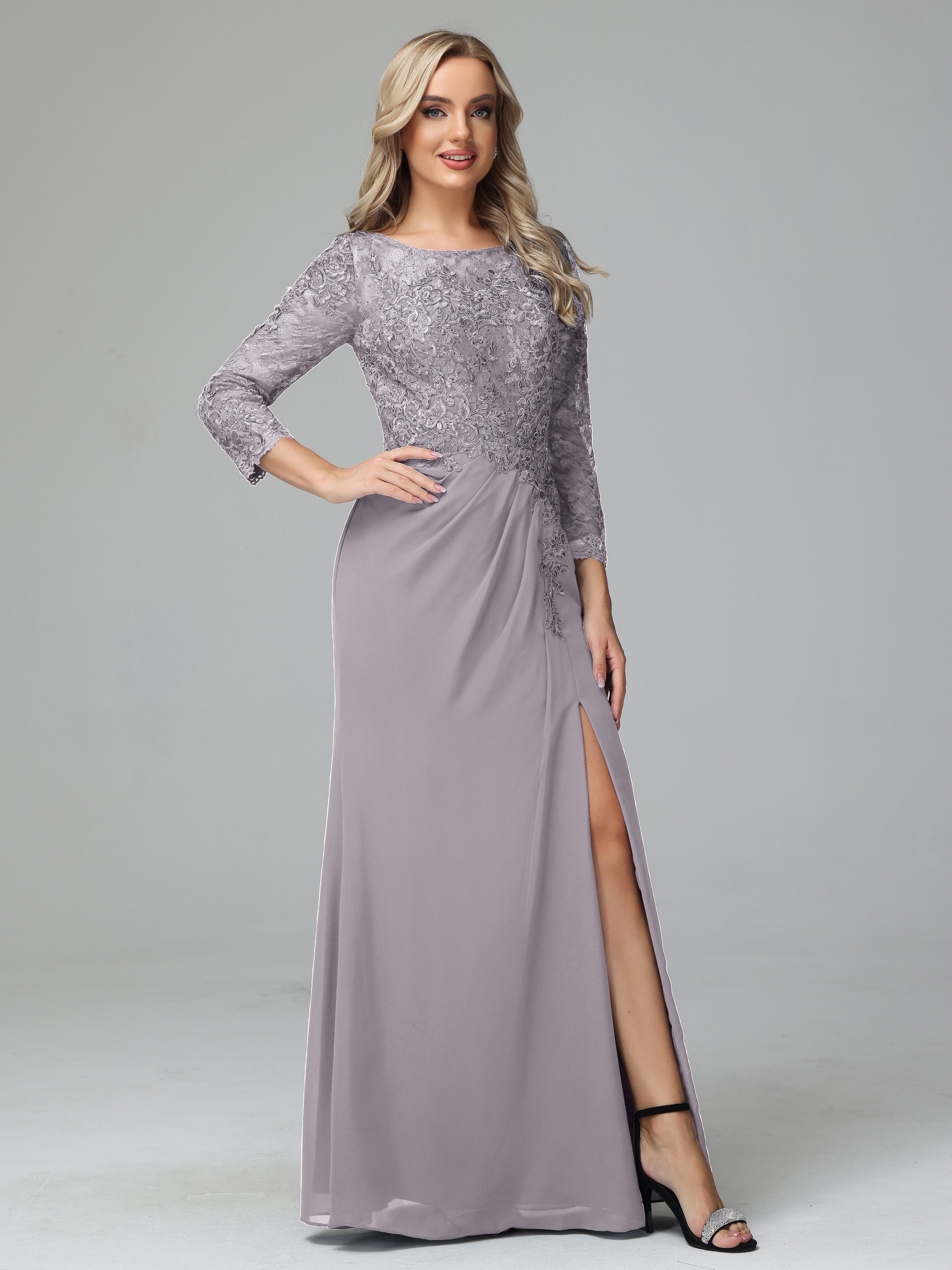 Long Sleeves Floor Length Chiffon Lace Mother Of The Bride Dress
