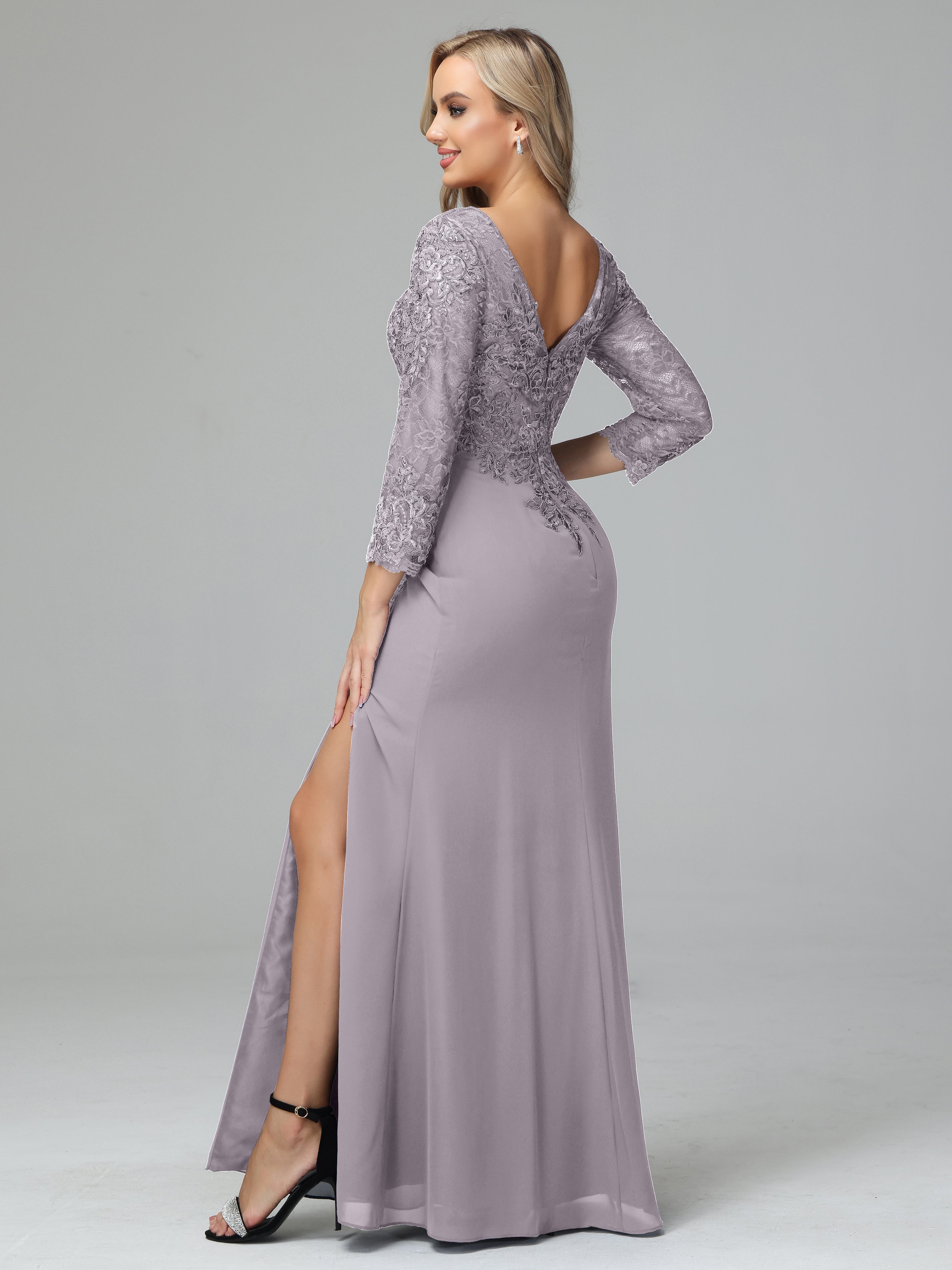 Long Sleeves Floor Length Chiffon Lace Mother Of The Bride Dress