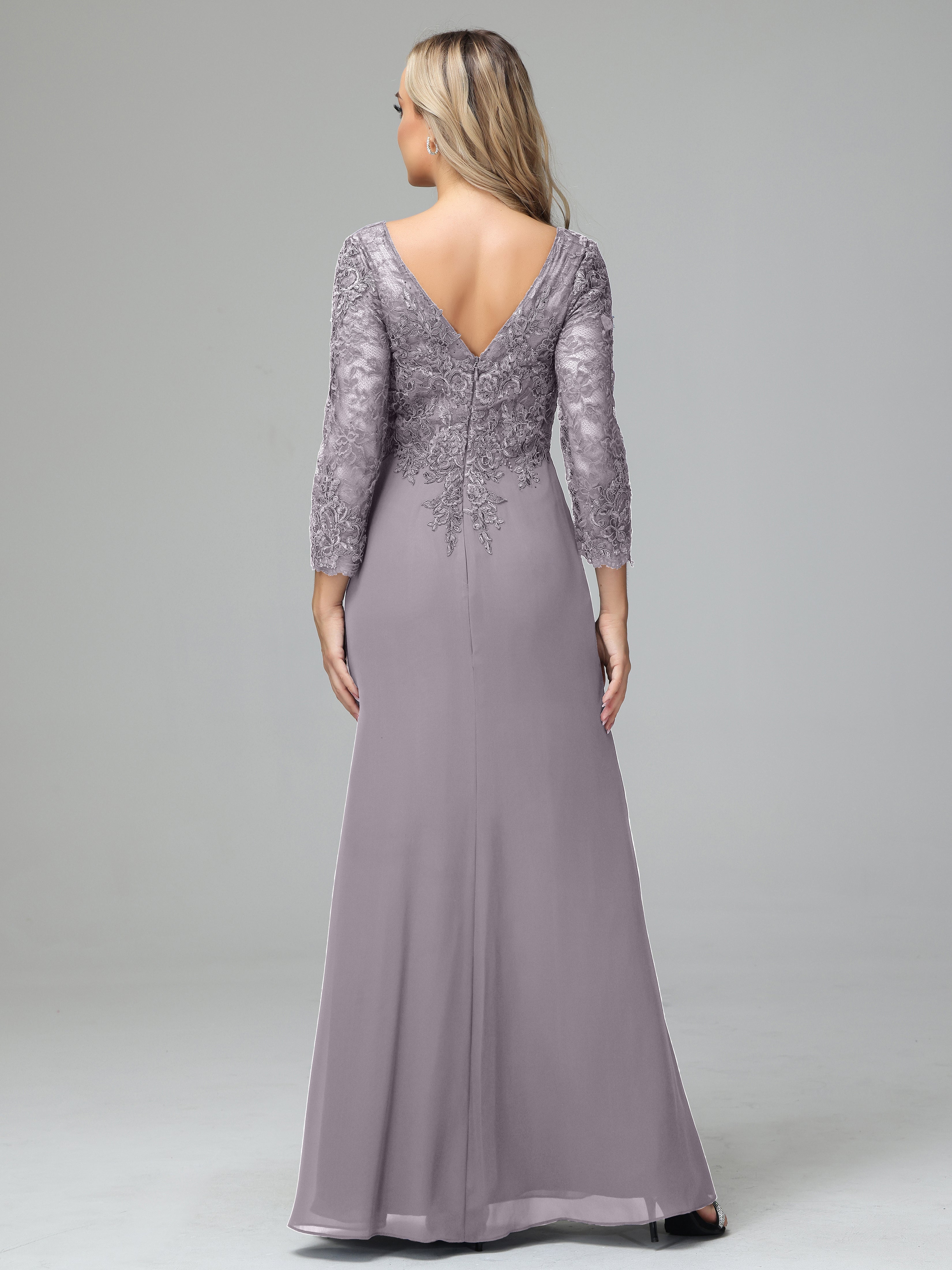Long Sleeves Floor Length Chiffon Lace Mother Of The Bride Dress