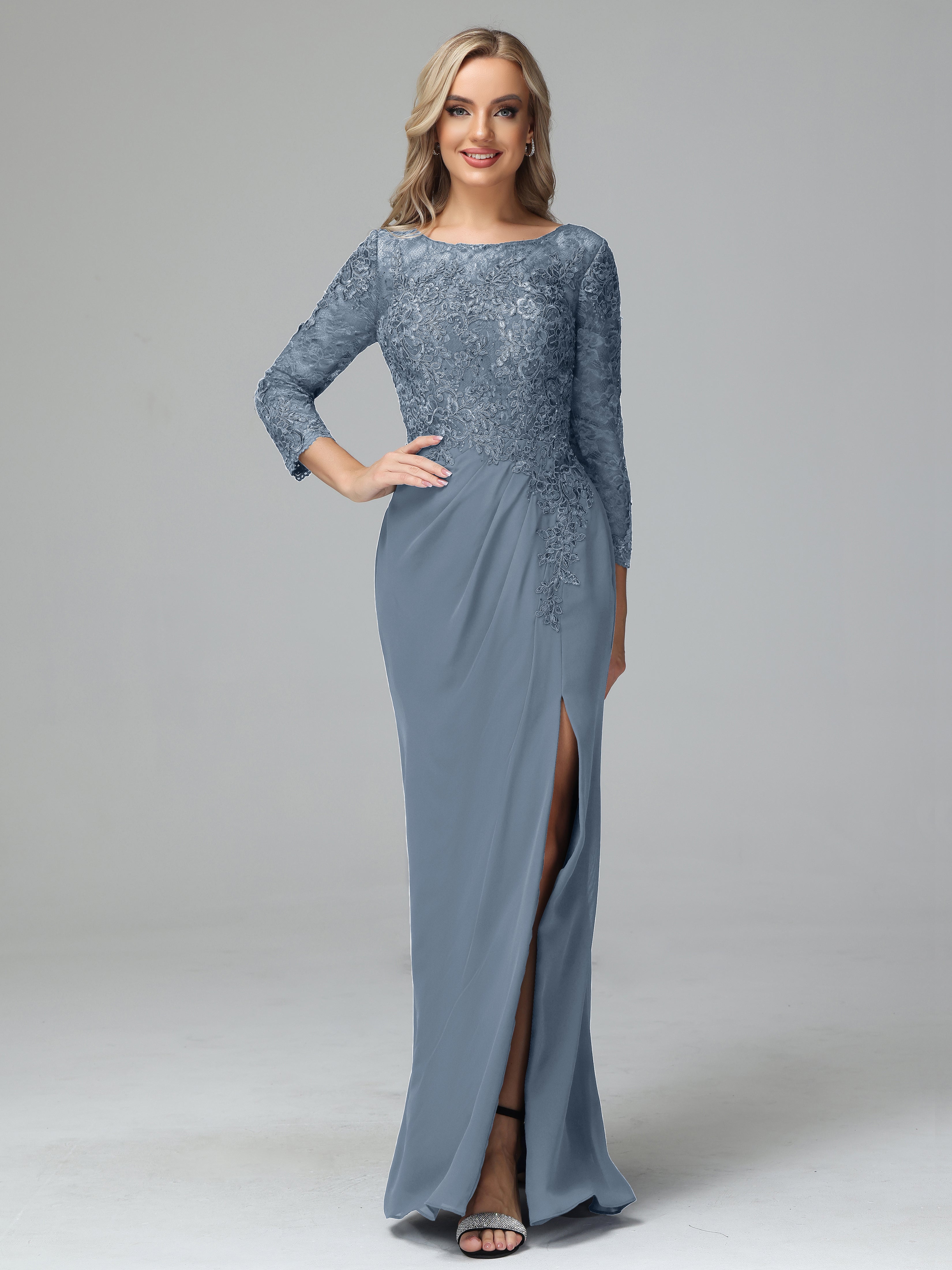 Long Sleeves Floor Length Chiffon Lace Mother Of The Bride Dress