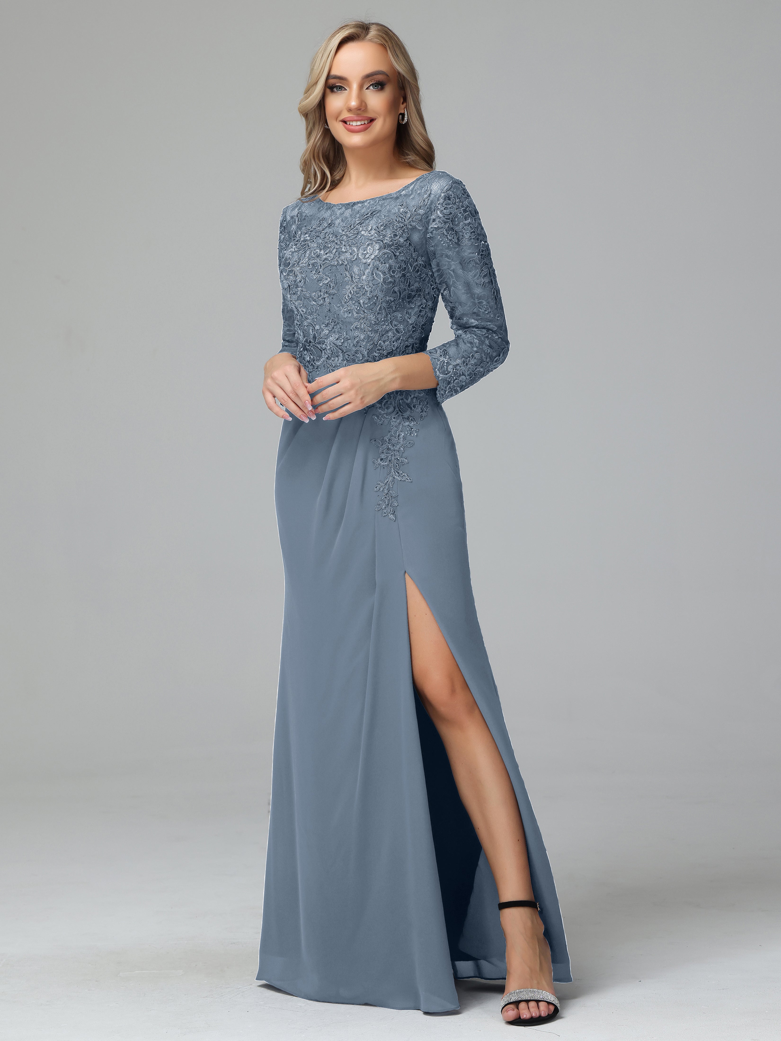 Long Sleeves Floor Length Chiffon Lace Mother Of The Bride Dress