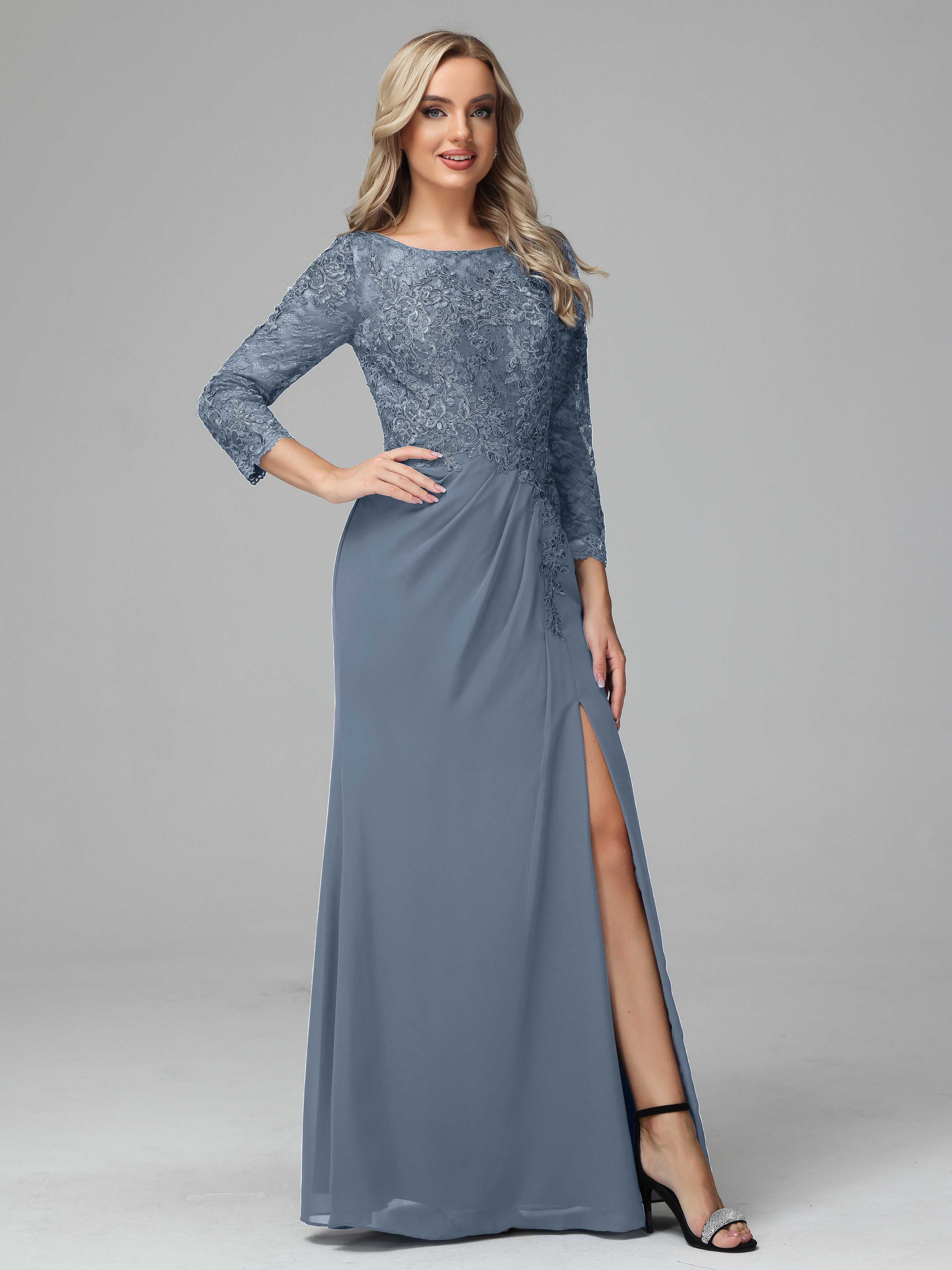 Long Sleeves Floor Length Chiffon Lace Mother Of The Bride Dress