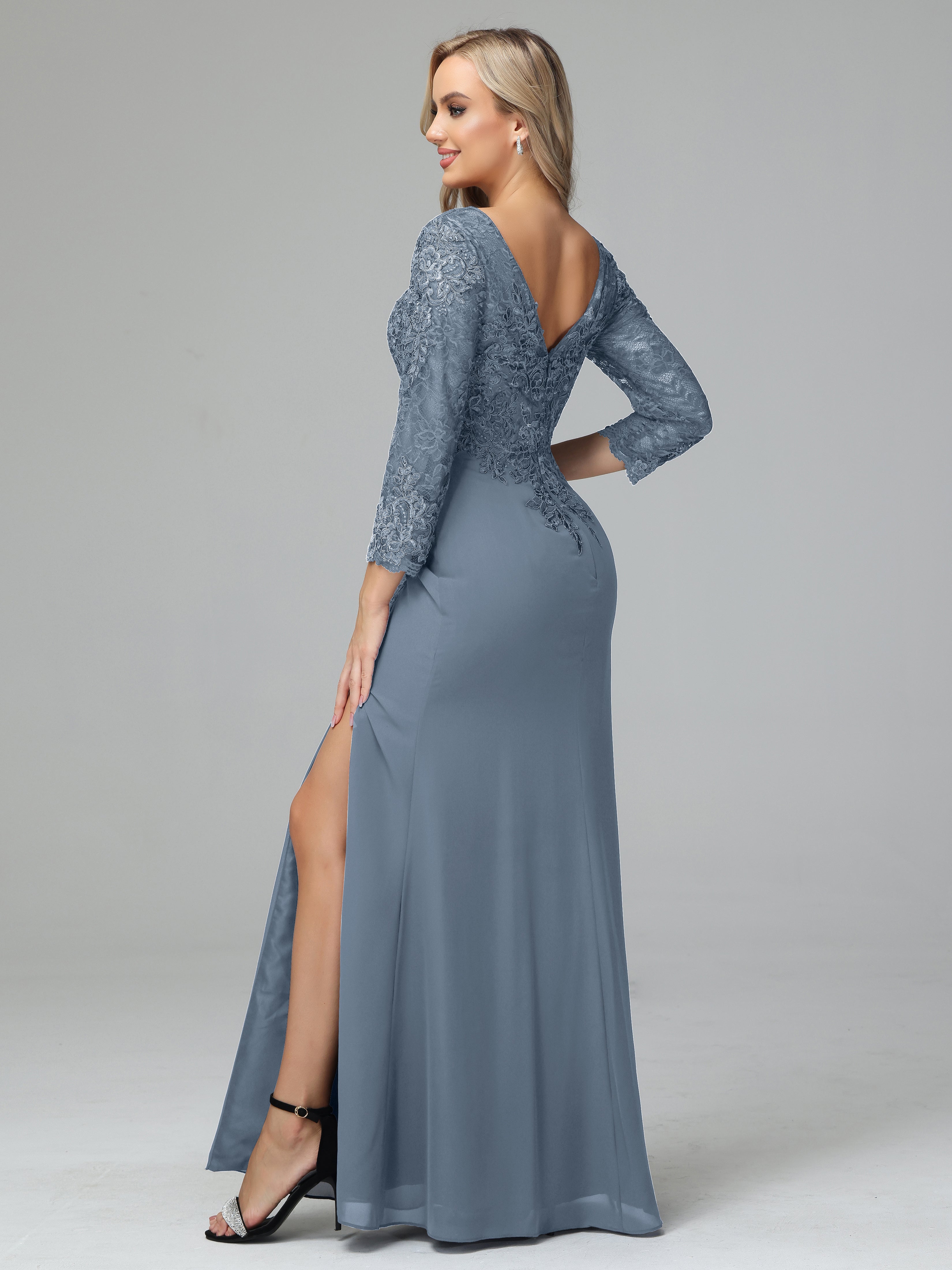 Long Sleeves Floor Length Chiffon Lace Mother Of The Bride Dress