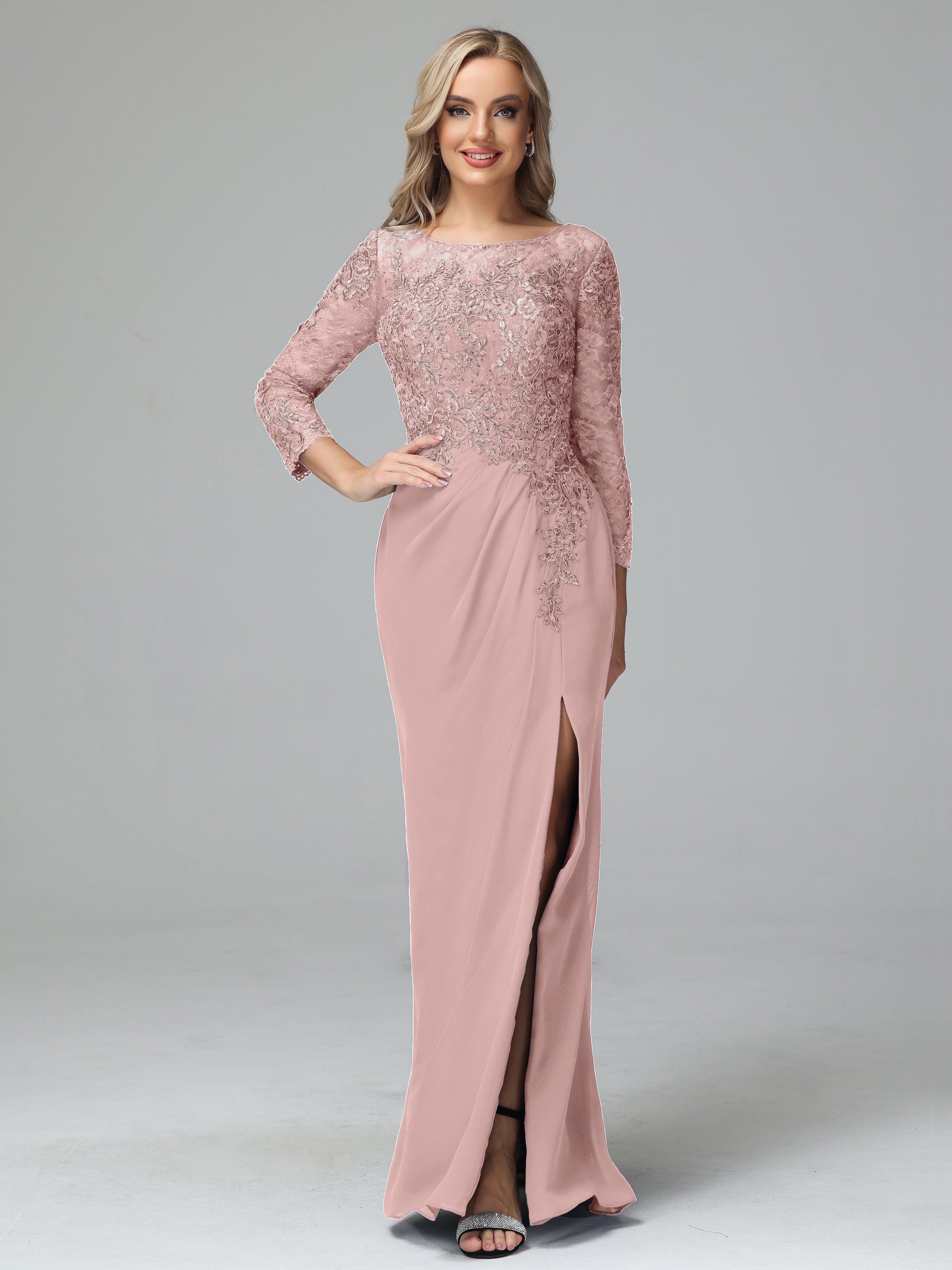 Long Sleeves Floor Length Chiffon Lace Mother Of The Bride Dress