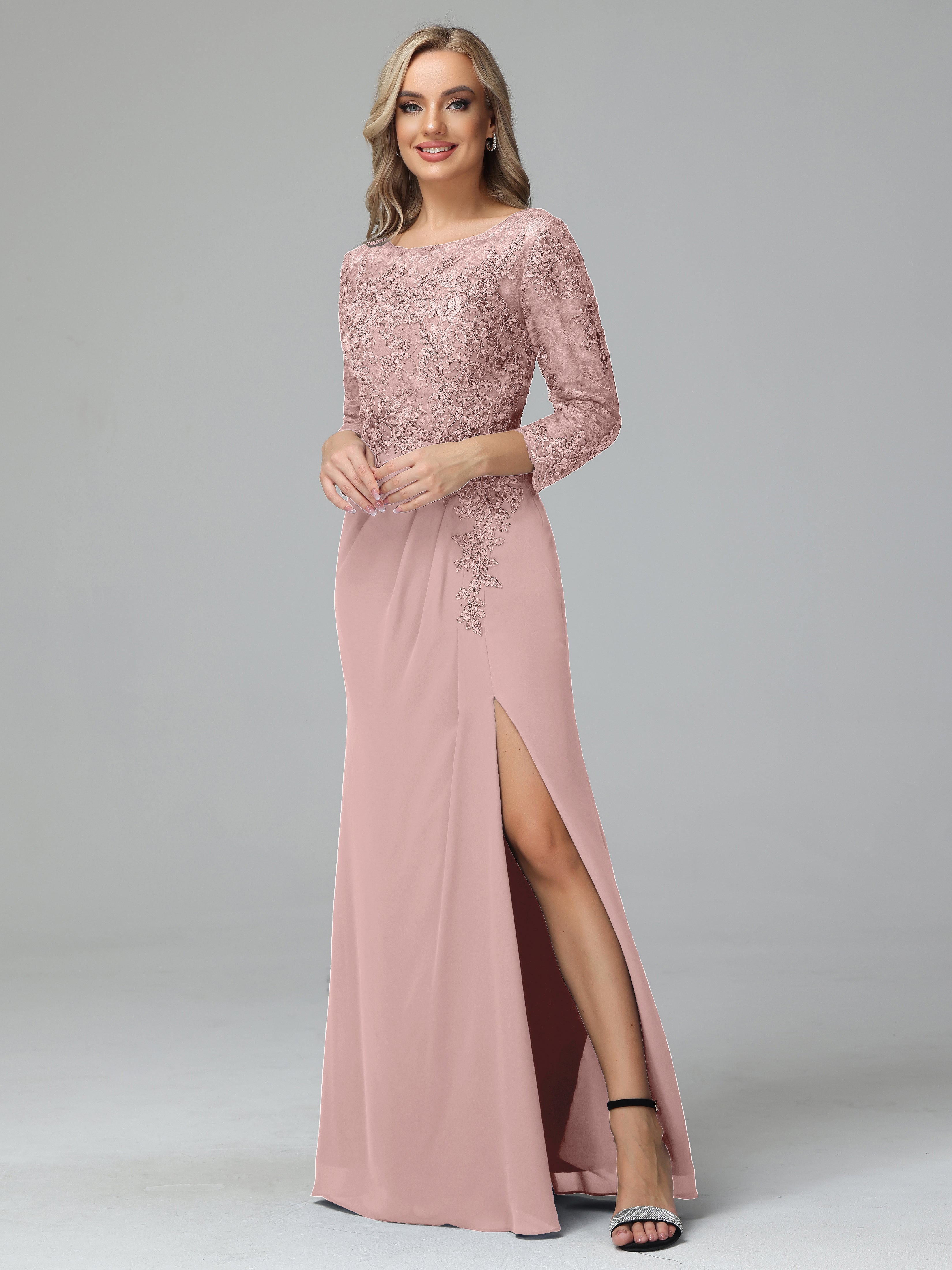 Long Sleeves Floor Length Chiffon Lace Mother Of The Bride Dress