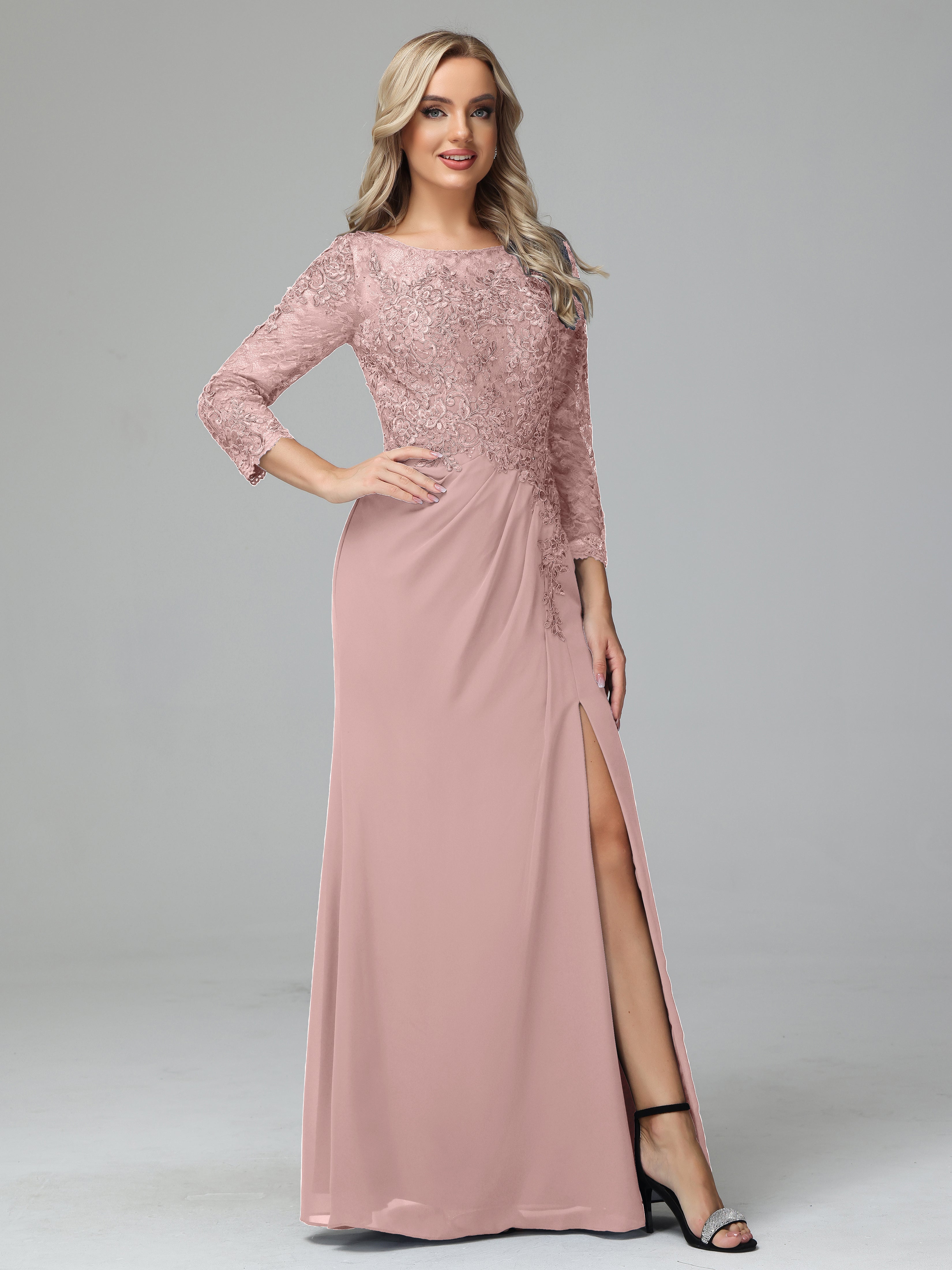 Long Sleeves Floor Length Chiffon Lace Mother Of The Bride Dress