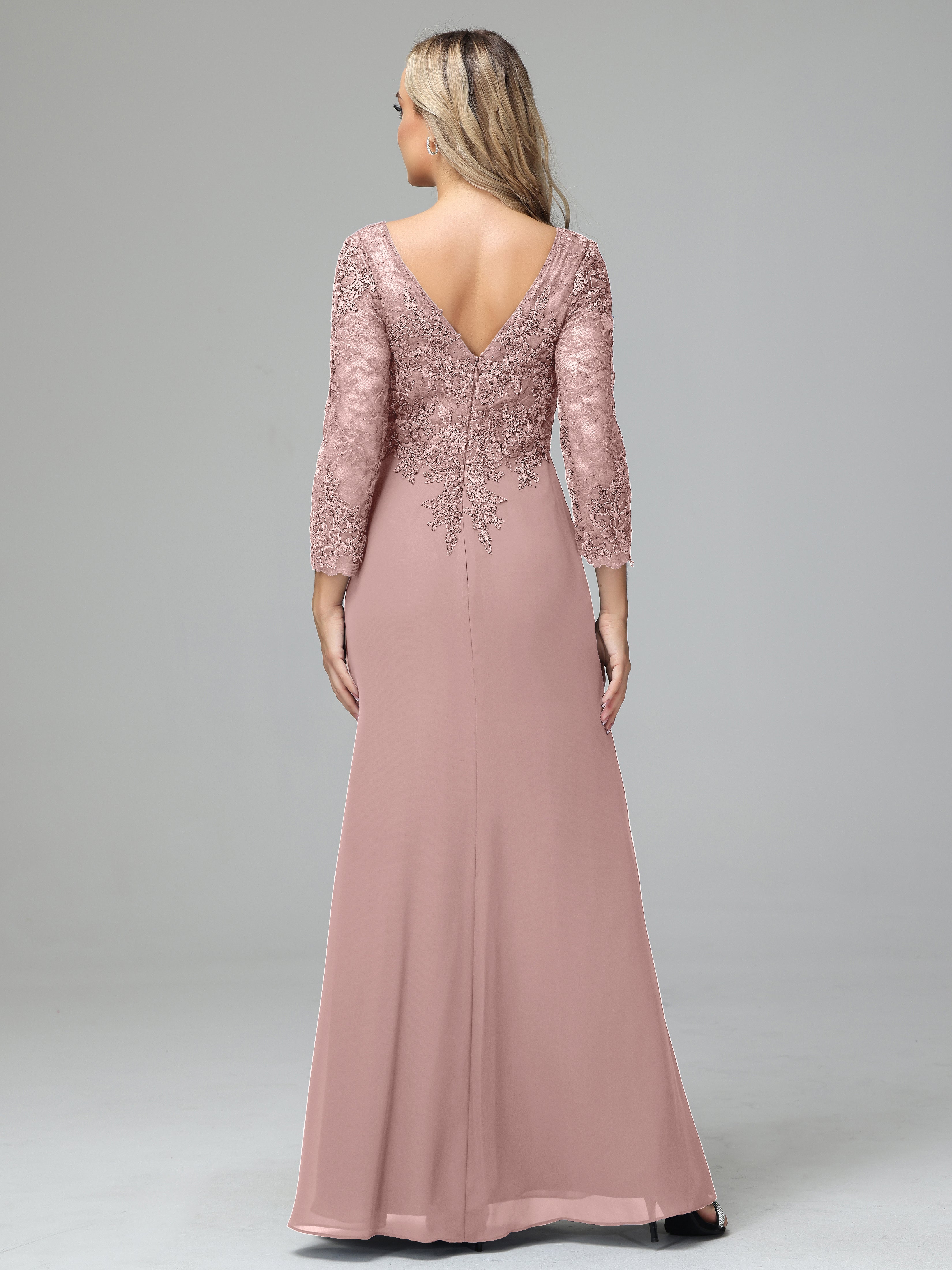 Long Sleeves Floor Length Chiffon Lace Mother Of The Bride Dress