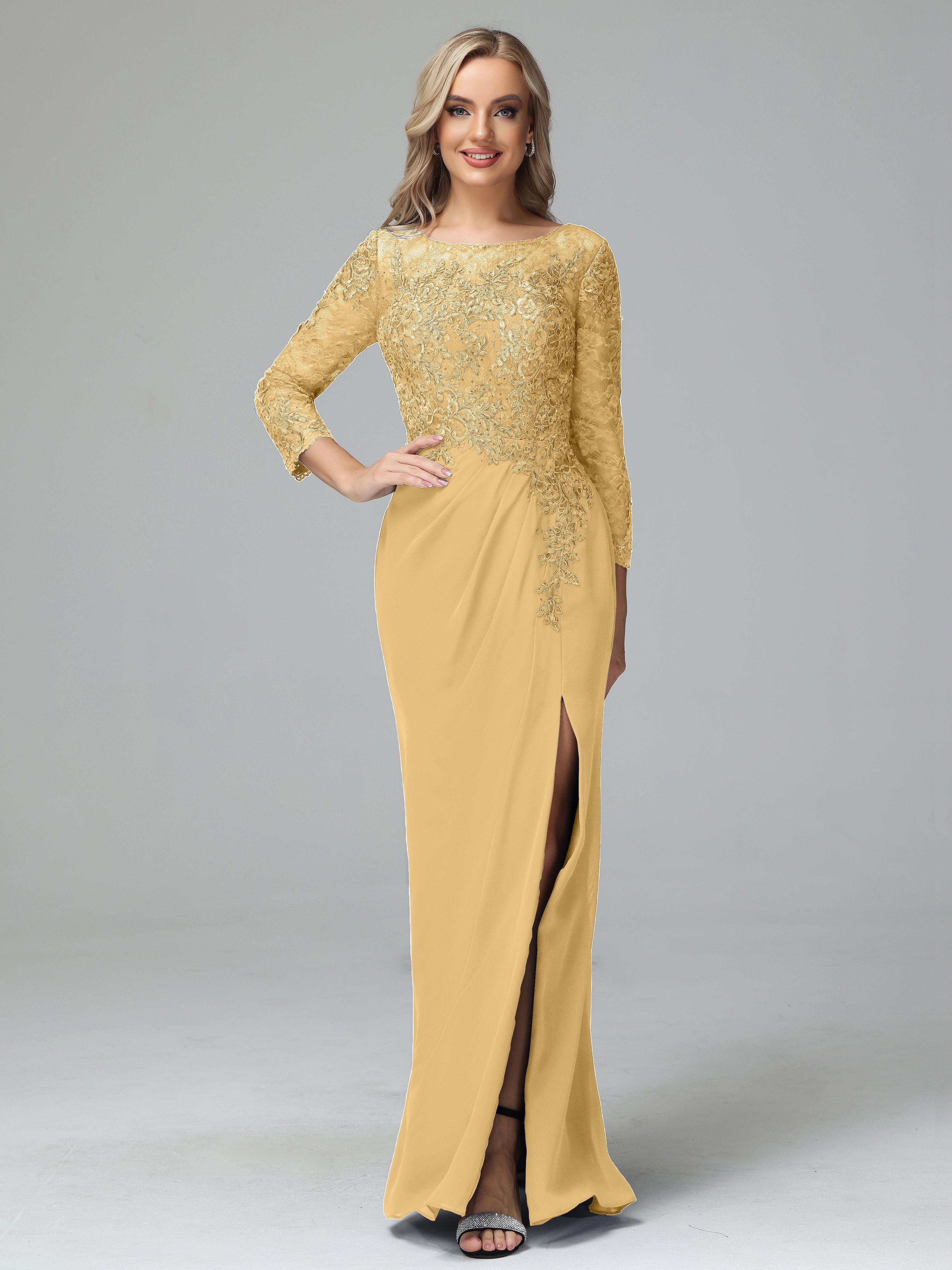 Long Sleeves Floor Length Chiffon Lace Mother Of The Bride Dress