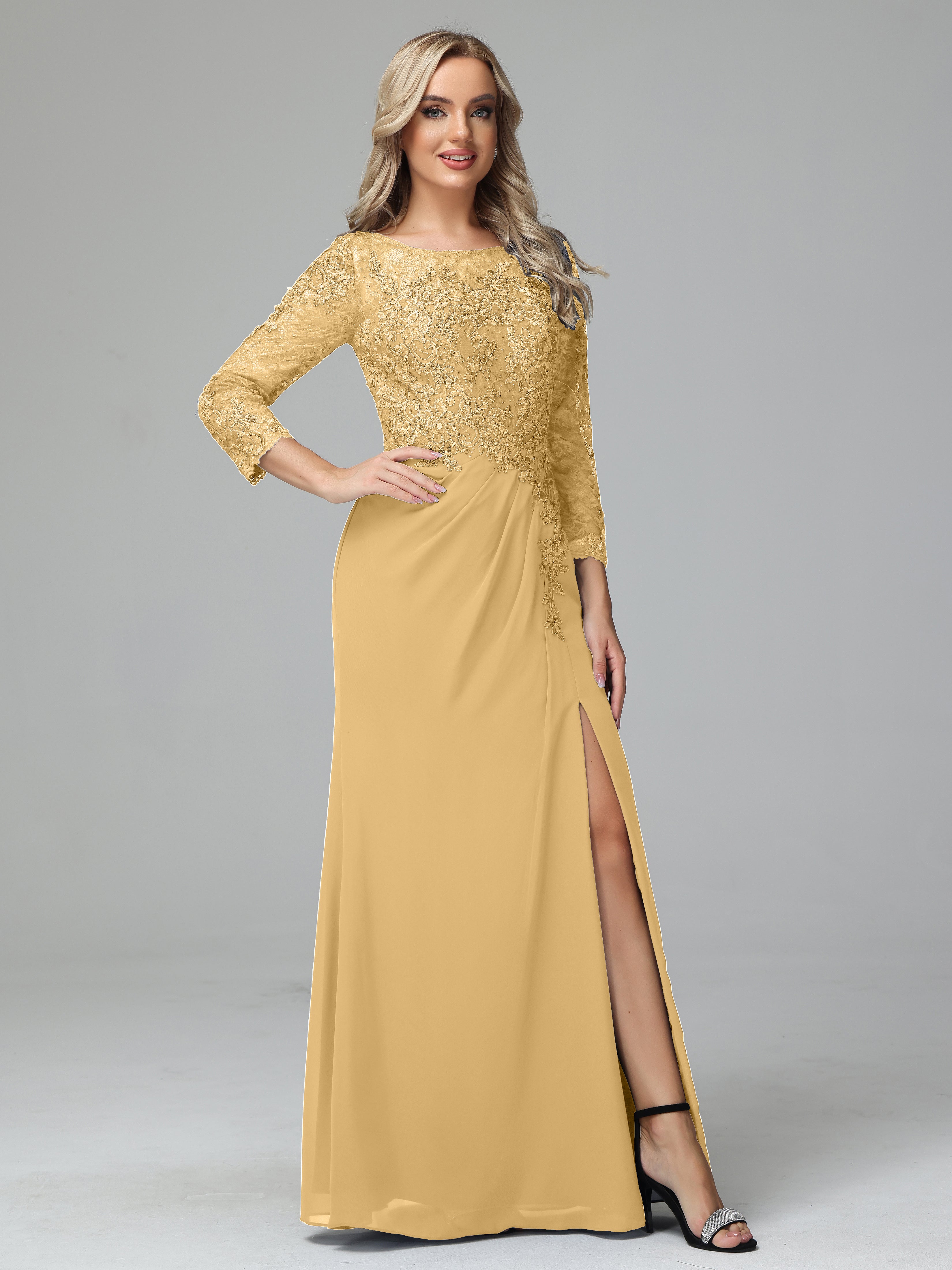 Long Sleeves Floor Length Chiffon Lace Mother Of The Bride Dress