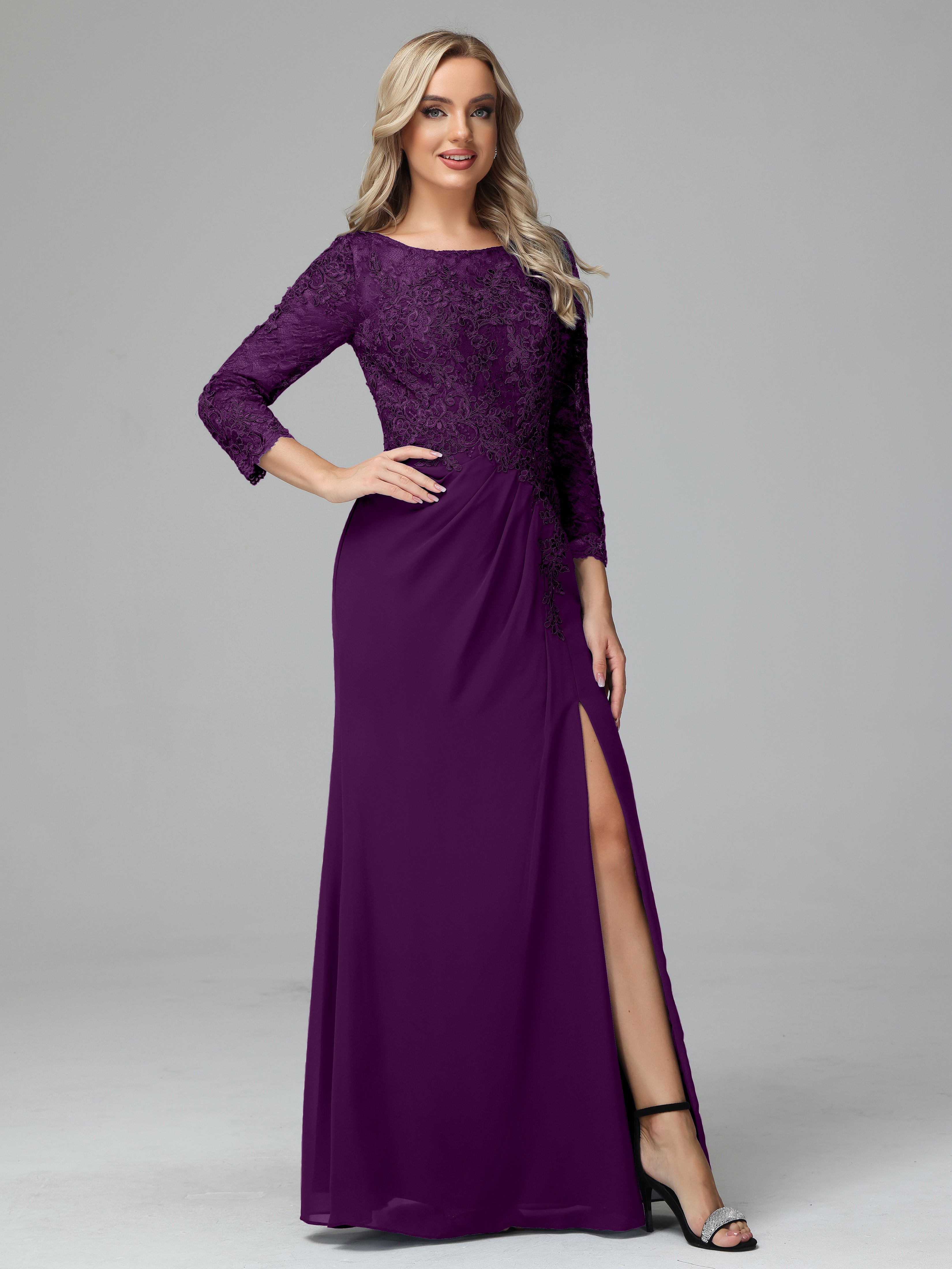 Long Sleeves Floor Length Chiffon Lace Mother Of The Bride Dress