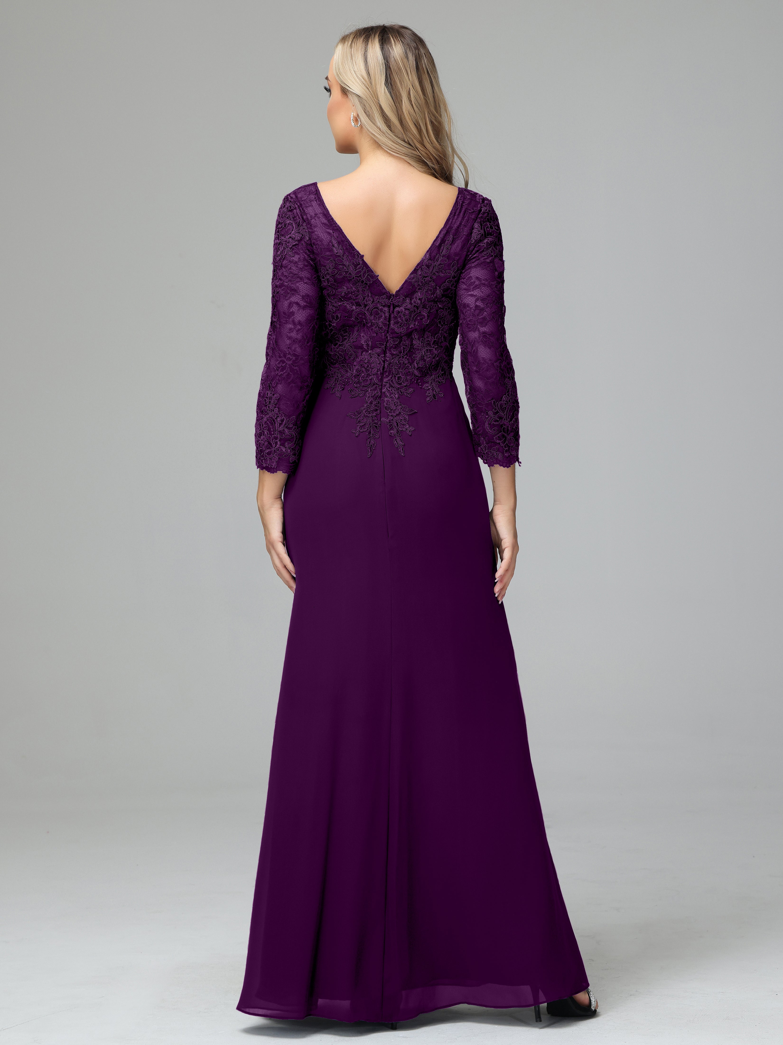 Long Sleeves Floor Length Chiffon Lace Mother Of The Bride Dress