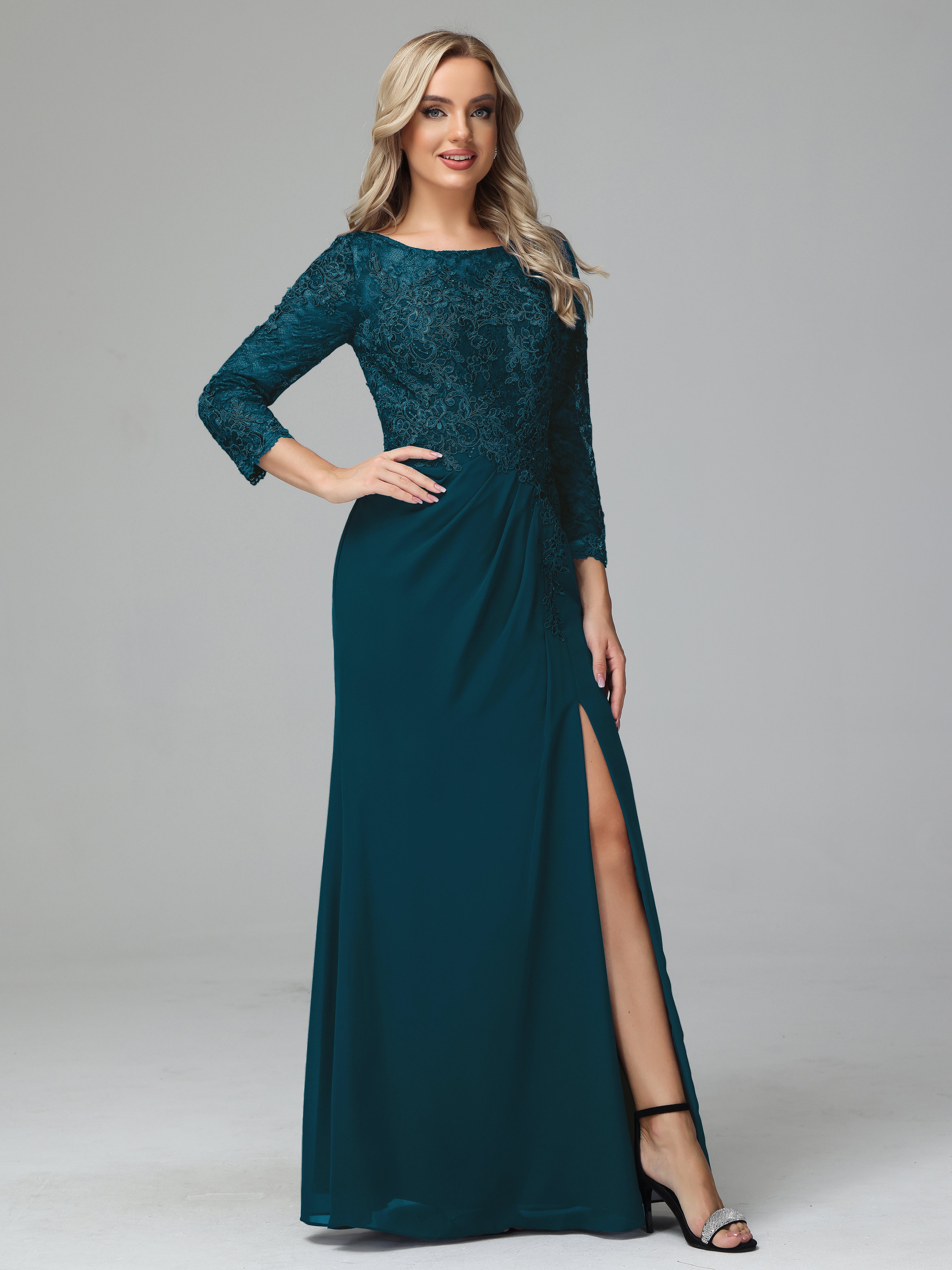 Long Sleeves Floor Length Chiffon Lace Mother Of The Bride Dress
