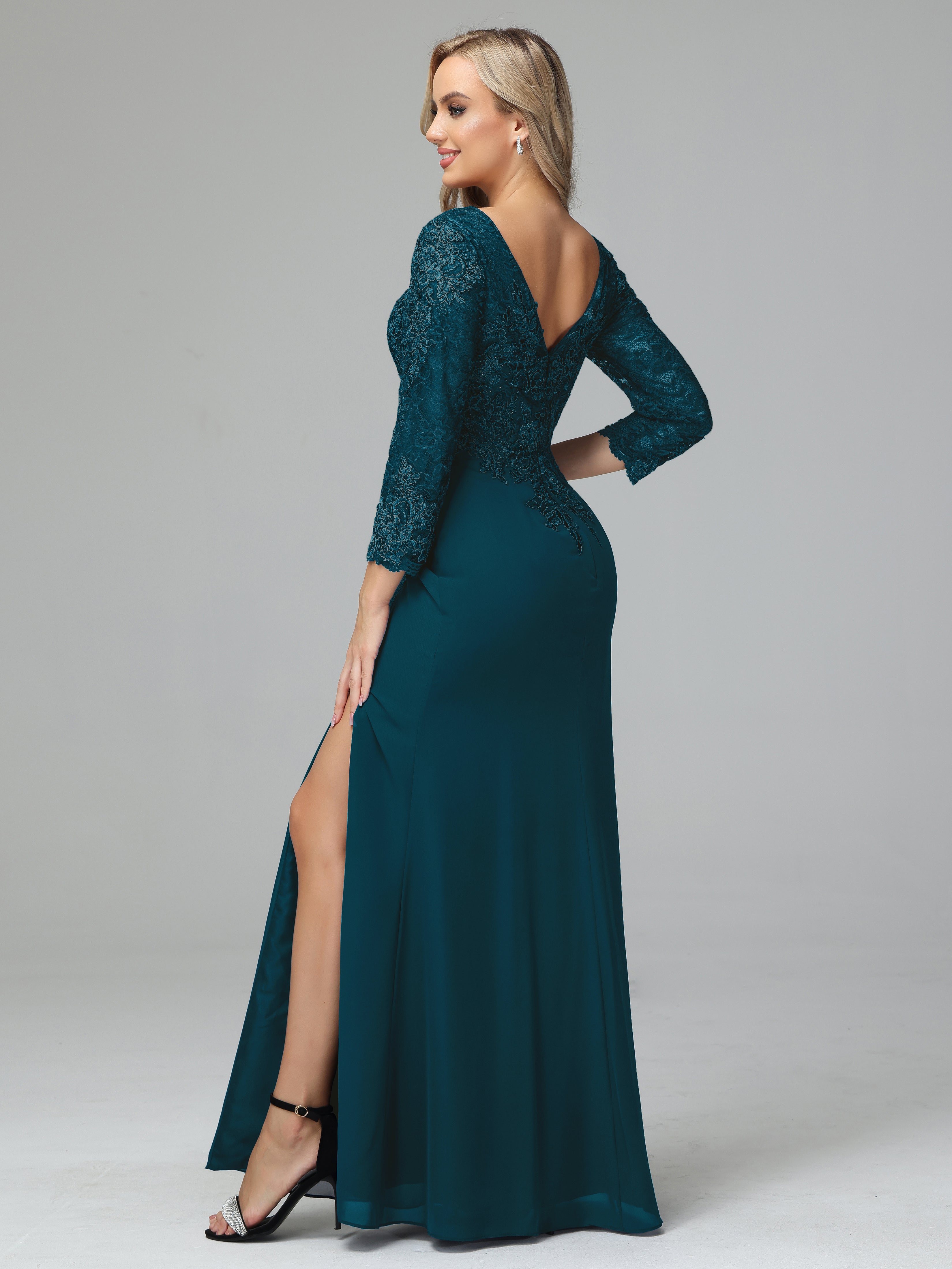 Long Sleeves Floor Length Chiffon Lace Mother Of The Bride Dress
