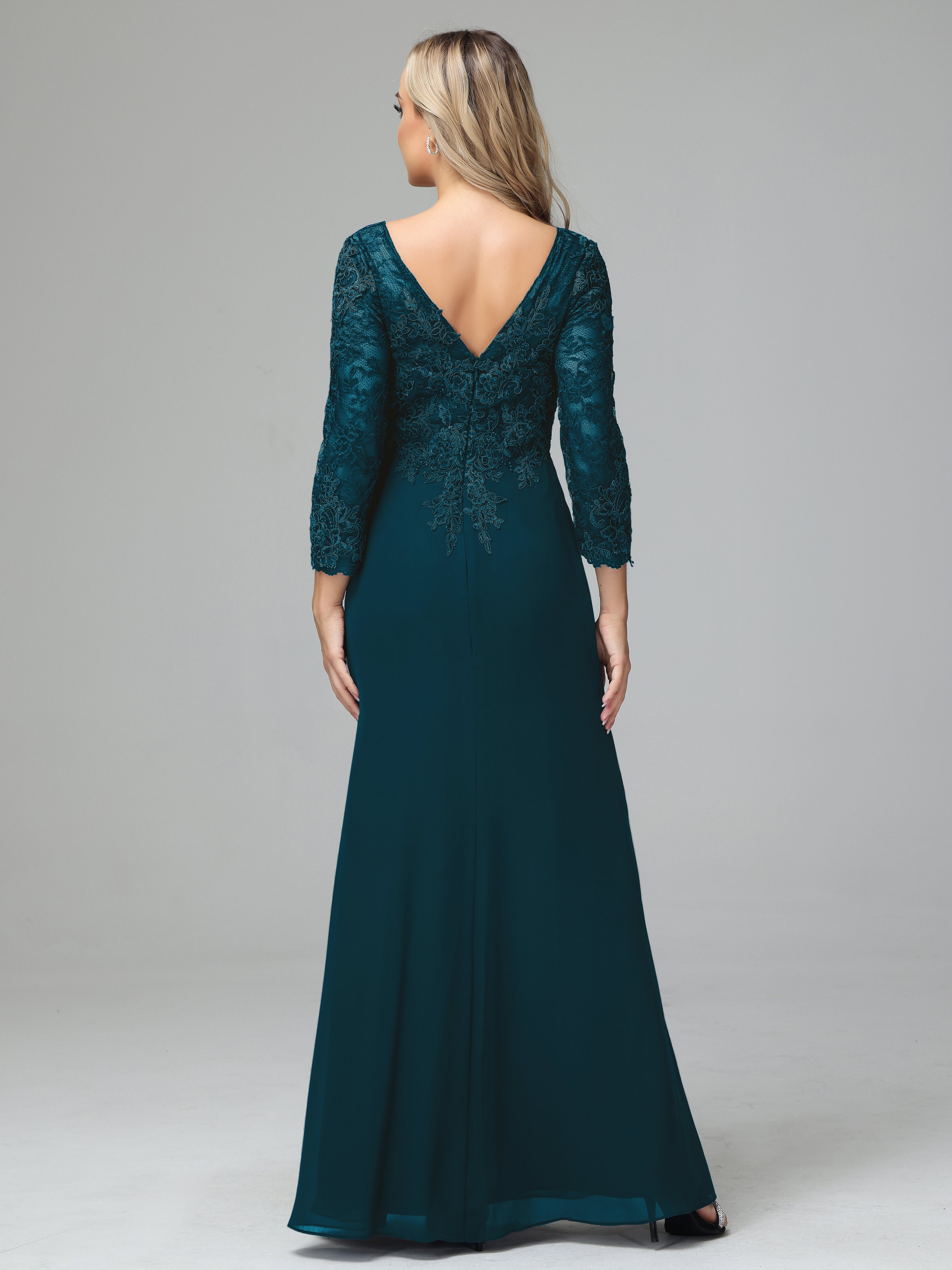 Long Sleeves Floor Length Chiffon Lace Mother Of The Bride Dress