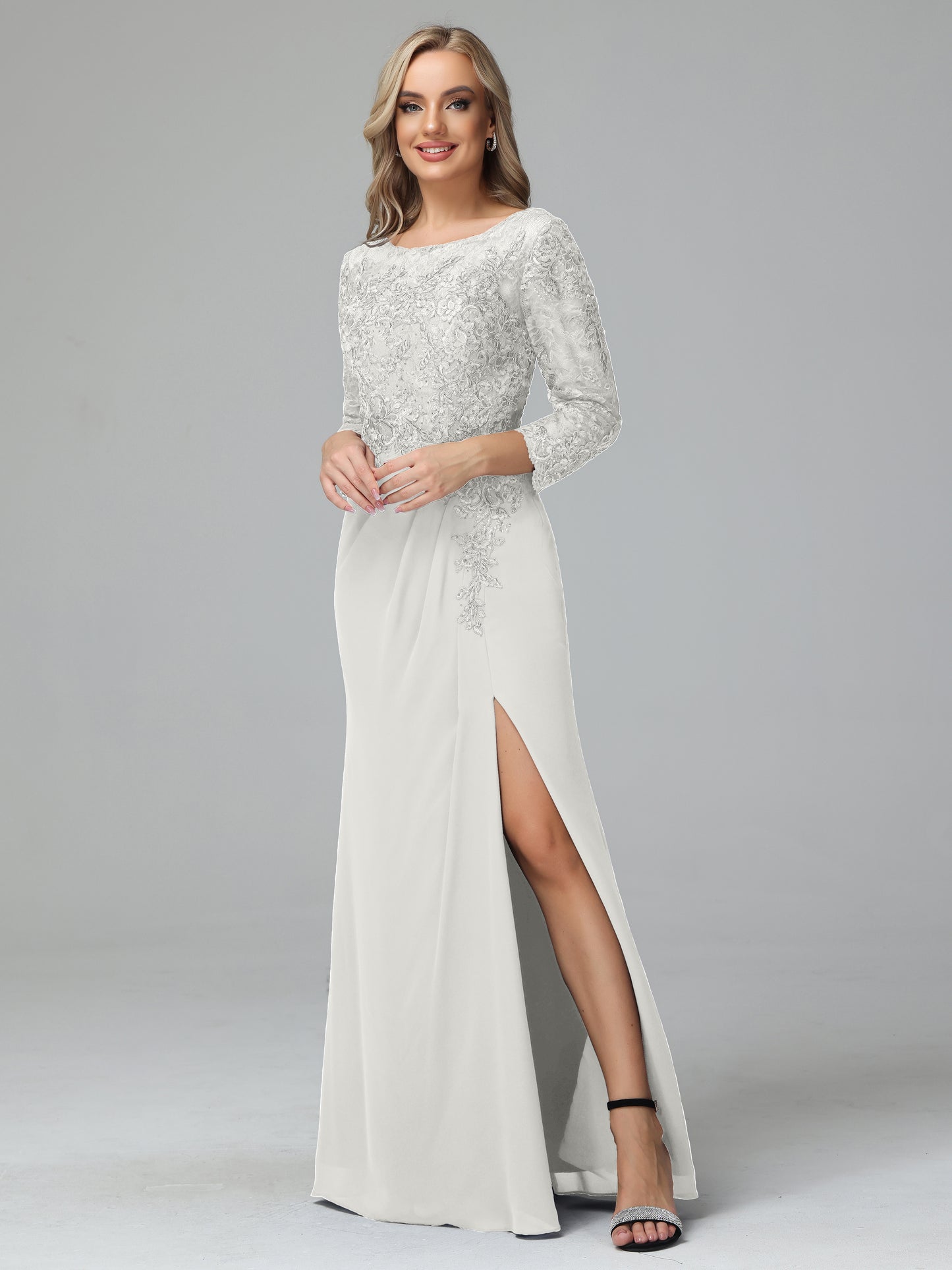 Long Sleeves Floor Length Chiffon Lace Mother Of The Bride Dress