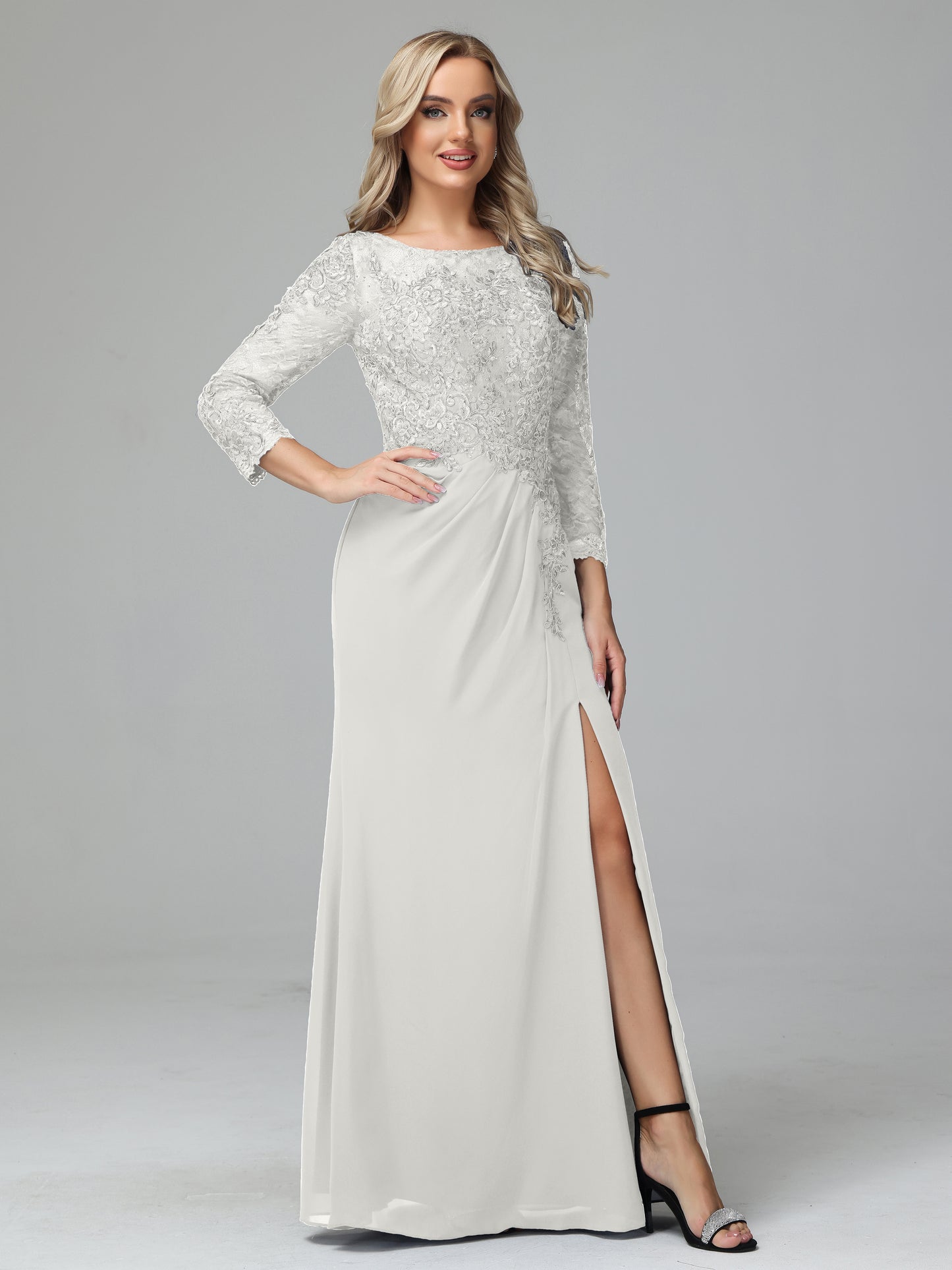Long Sleeves Floor Length Chiffon Lace Mother Of The Bride Dress