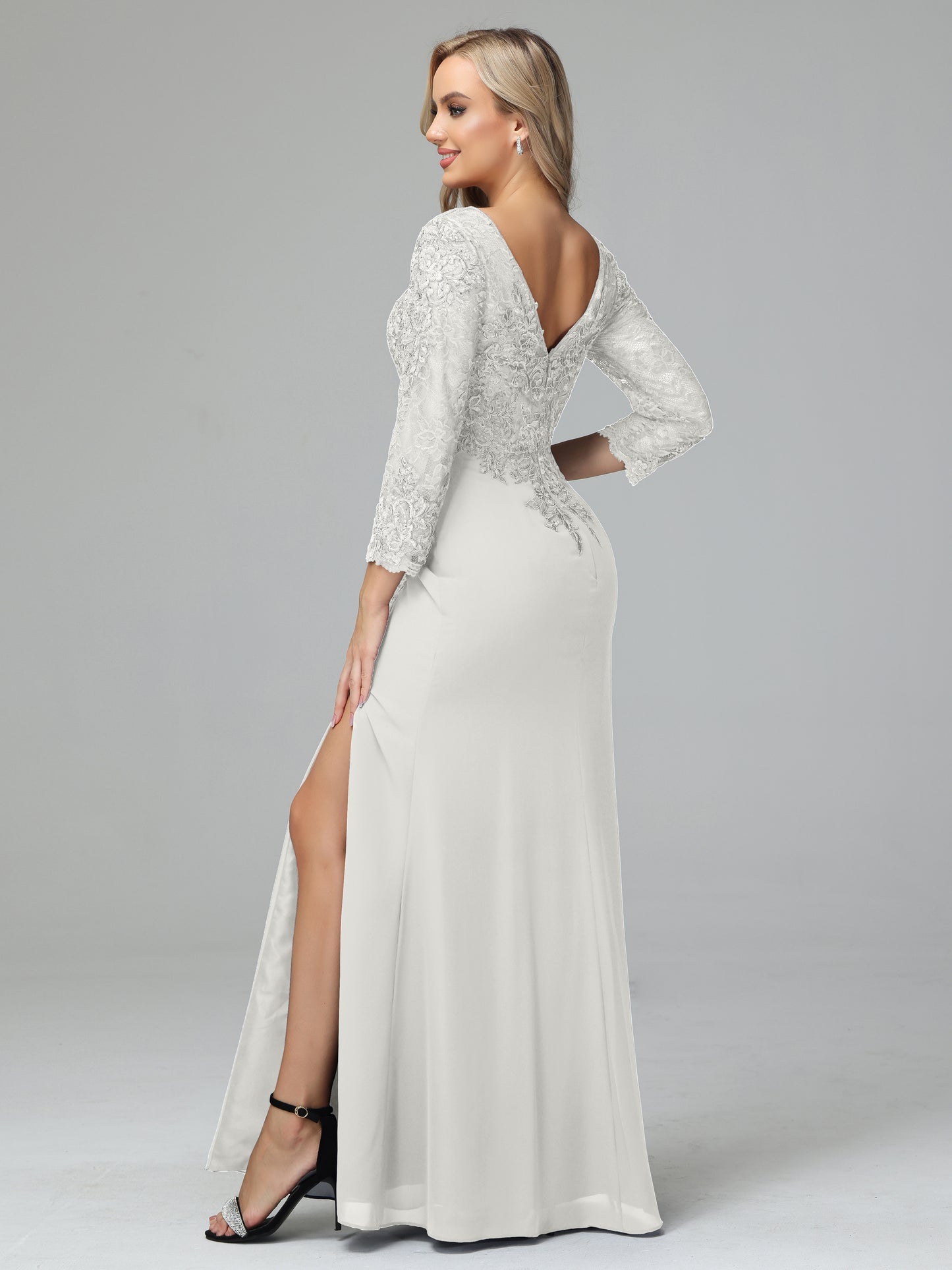 Long Sleeves Floor Length Chiffon Lace Mother Of The Bride Dress