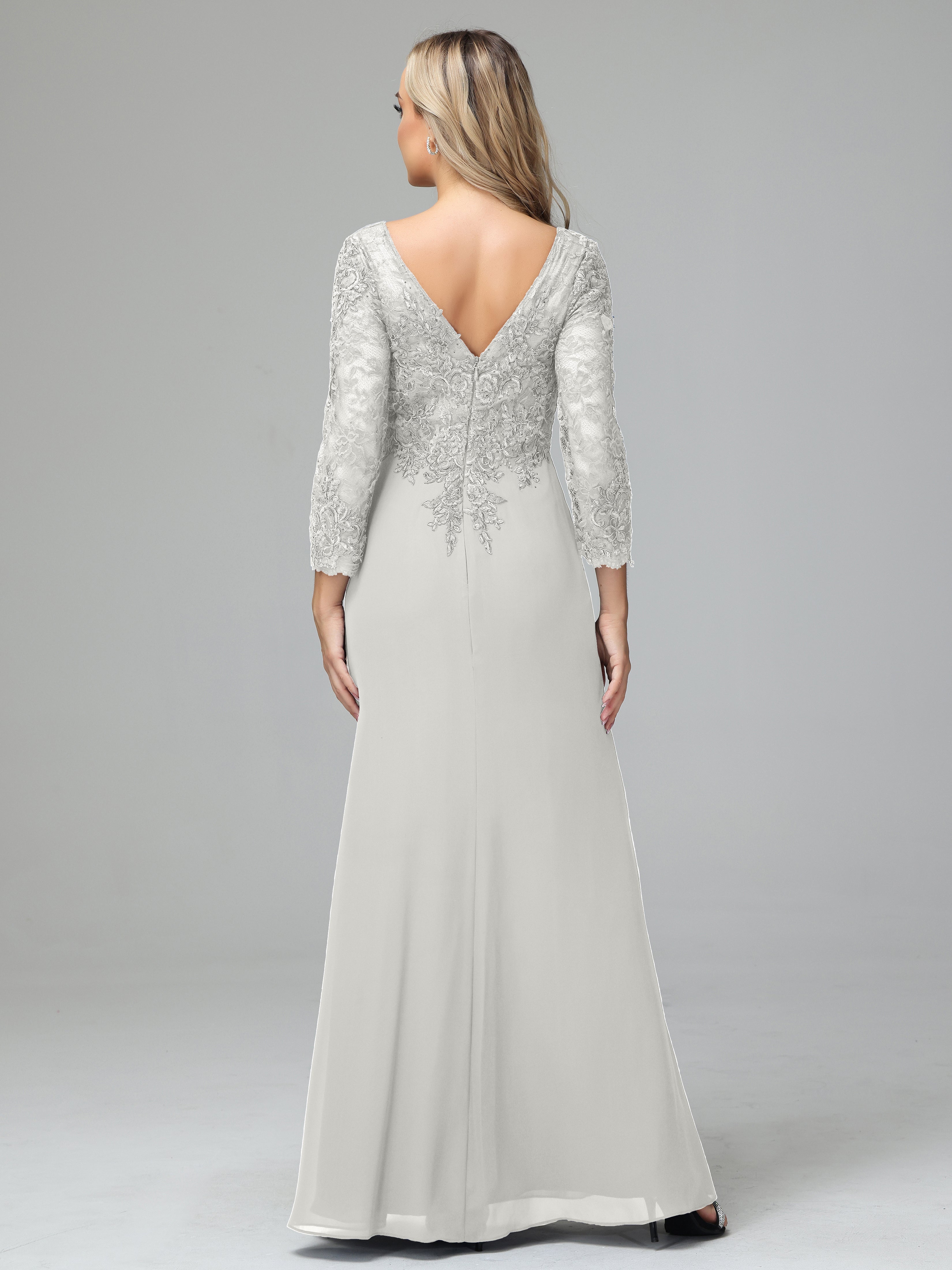 Long Sleeves Floor Length Chiffon Lace Mother Of The Bride Dress