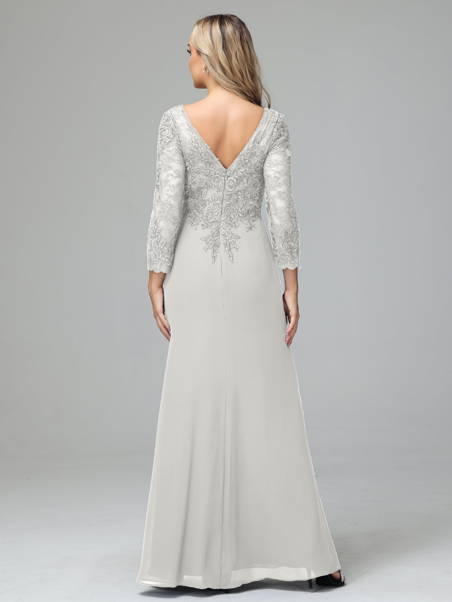 Long Sleeves Floor Length Chiffon Lace Mother Of The Bride Dress