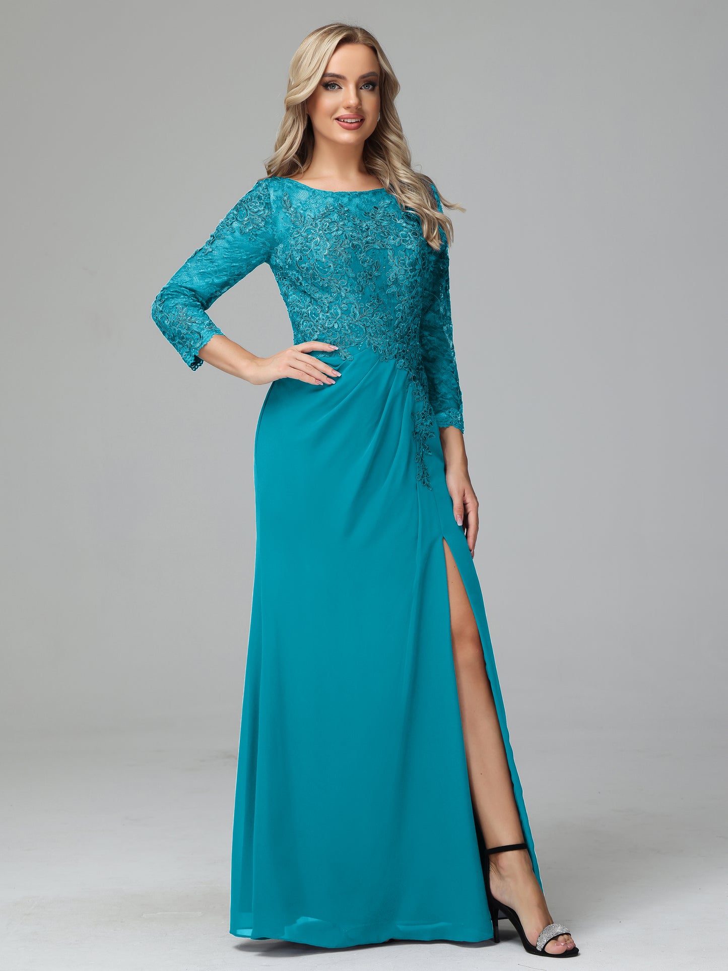 Long Sleeves Floor Length Chiffon Lace Mother Of The Bride Dress