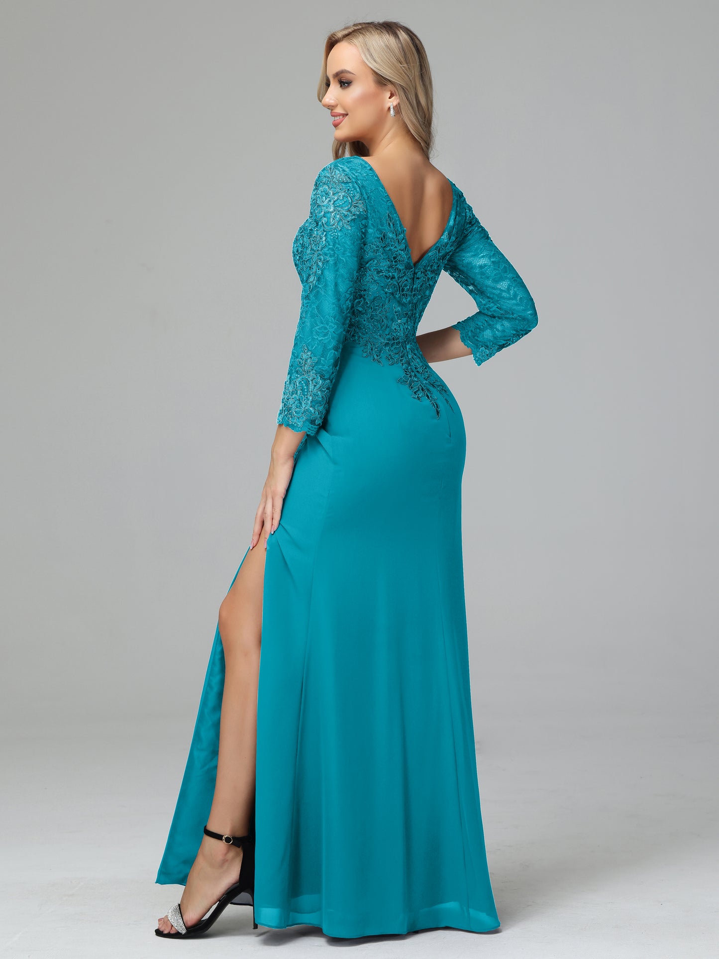 Long Sleeves Floor Length Chiffon Lace Mother Of The Bride Dress