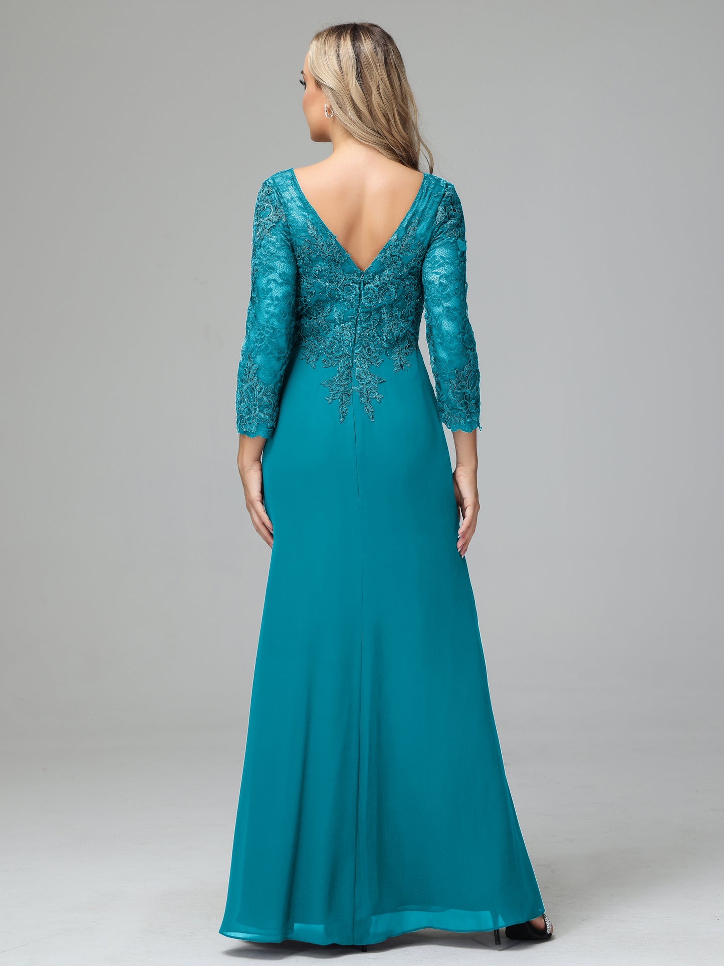 Long Sleeves Floor Length Chiffon Lace Mother Of The Bride Dress