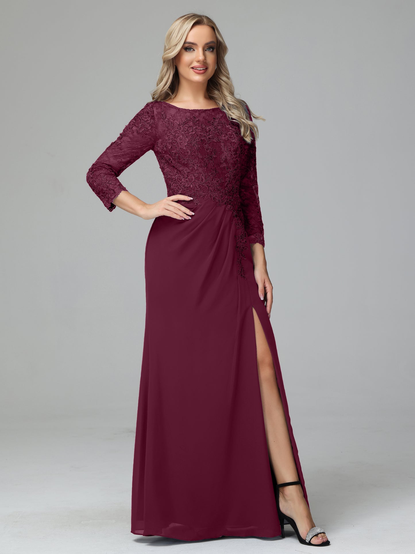 Long Sleeves Floor Length Chiffon Lace Mother Of The Bride Dress