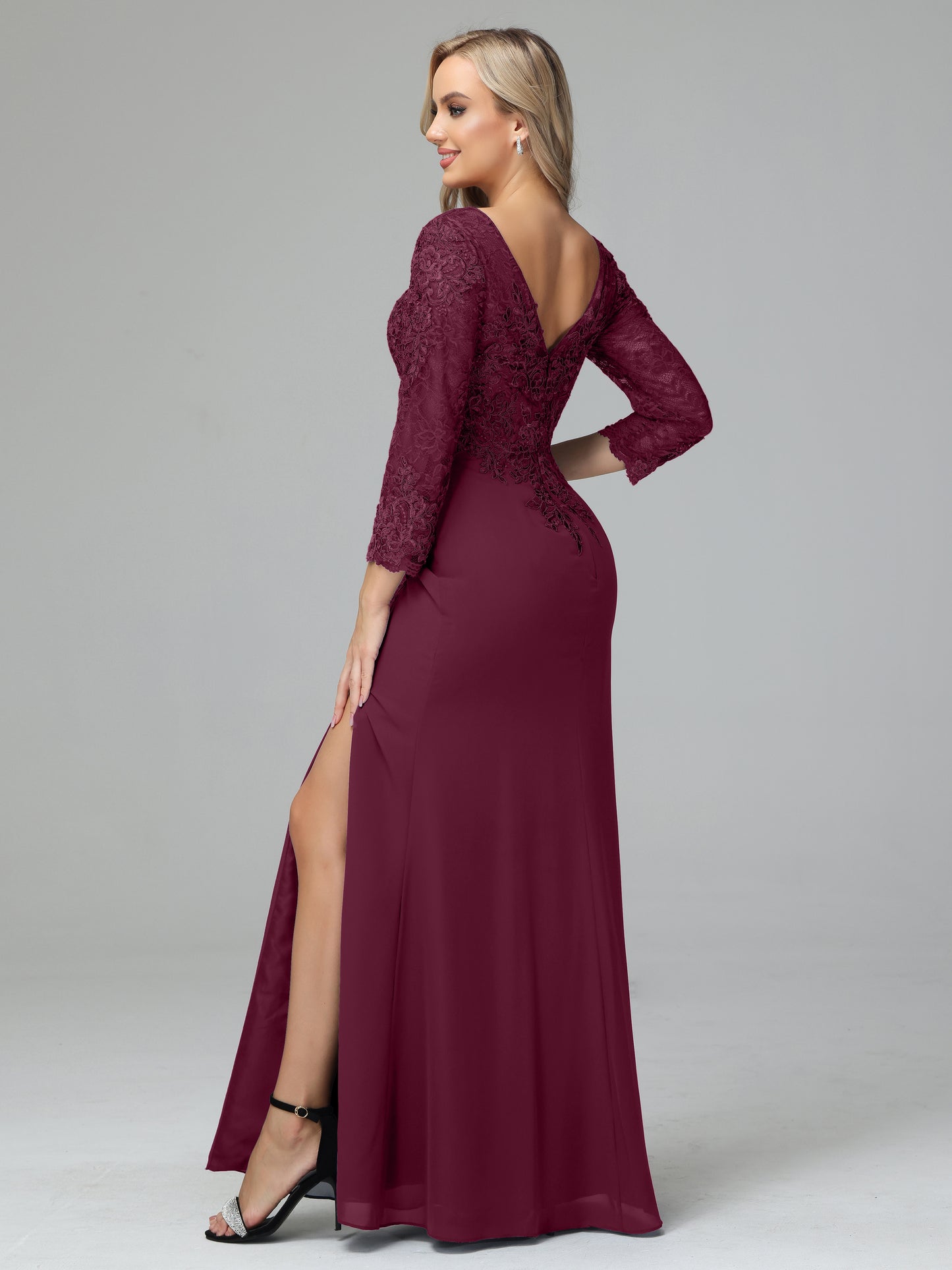 Long Sleeves Floor Length Chiffon Lace Mother Of The Bride Dress