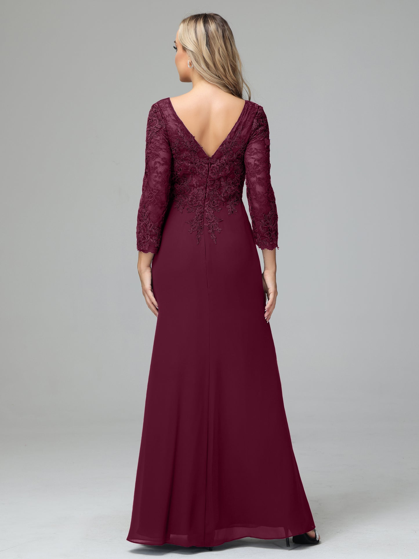 Long Sleeves Floor Length Chiffon Lace Mother Of The Bride Dress