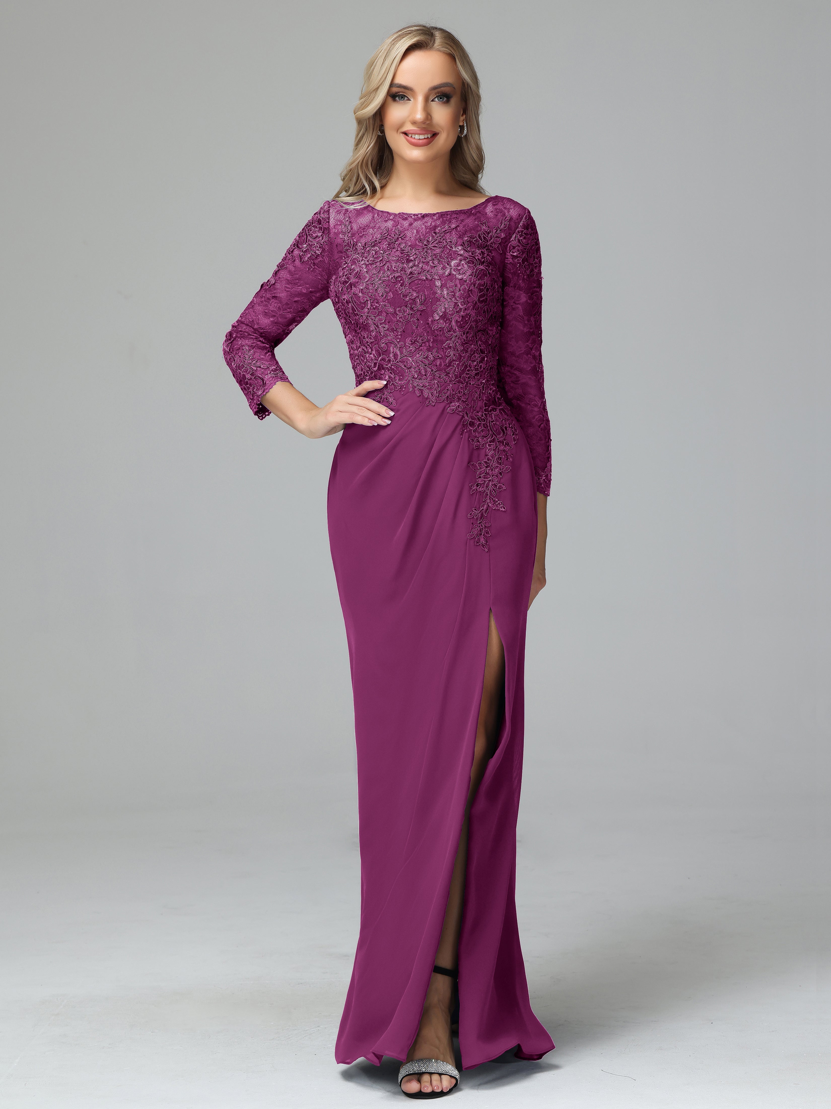 Long Sleeves Floor Length Chiffon Lace Mother Of The Bride Dress