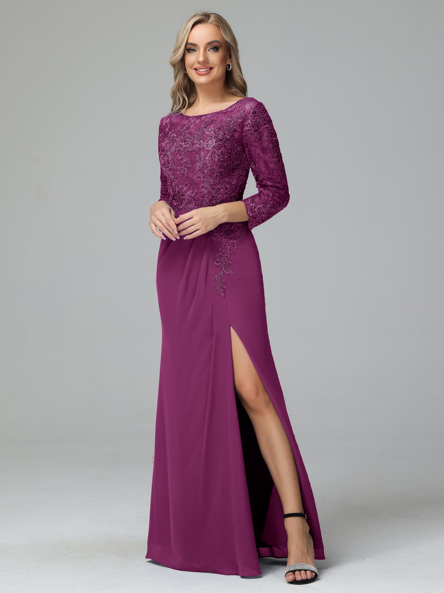 Long Sleeves Floor Length Chiffon Lace Mother Of The Bride Dress