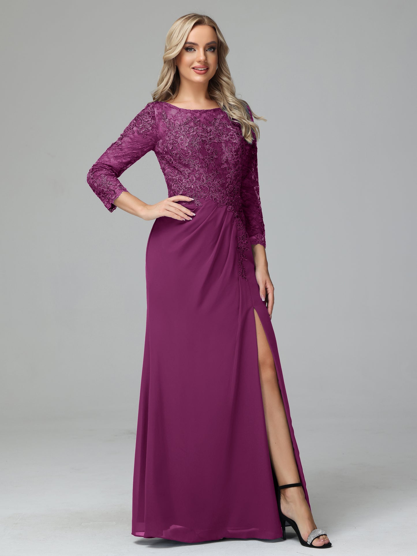 Long Sleeves Floor Length Chiffon Lace Mother Of The Bride Dress