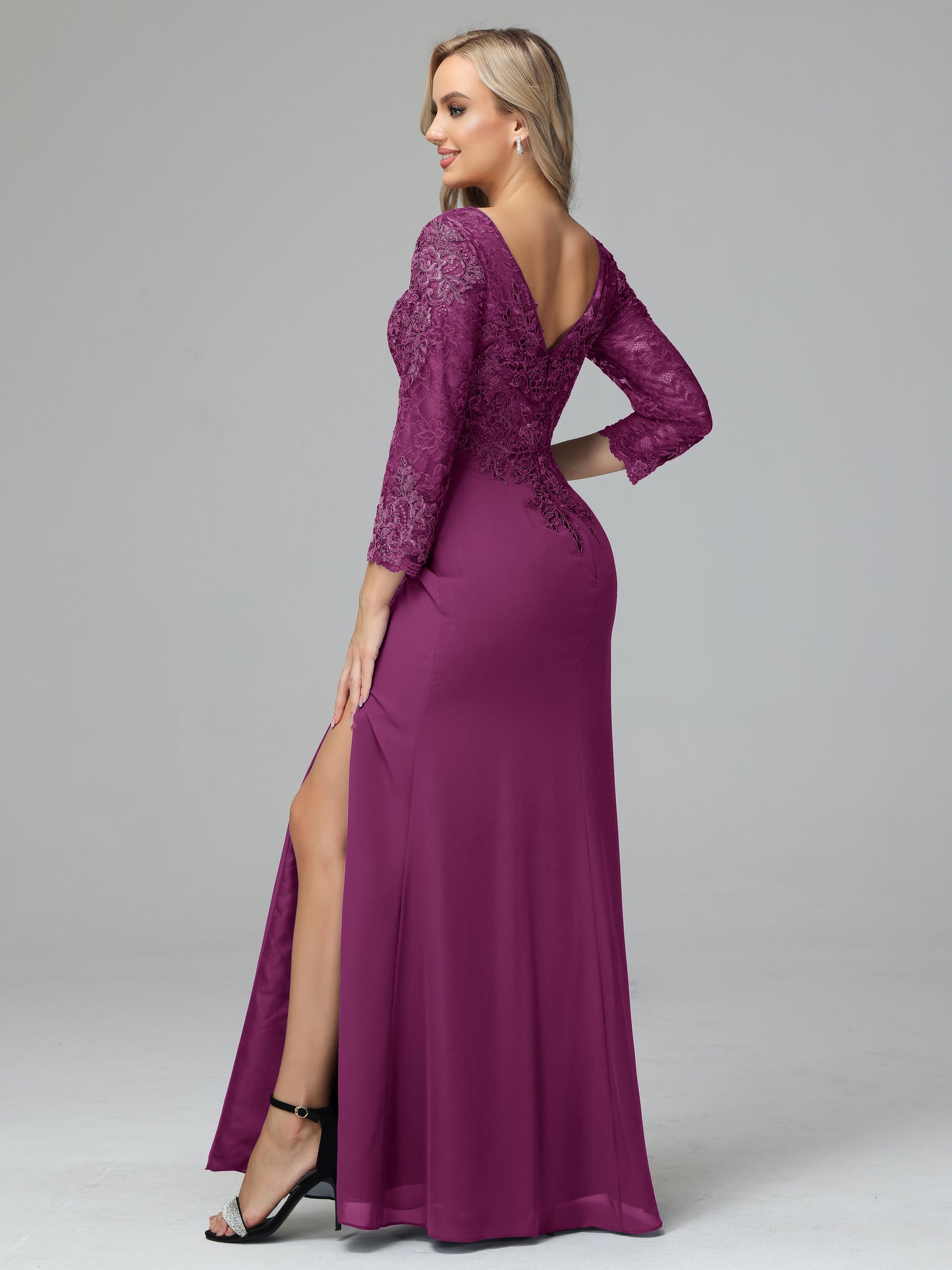 Long Sleeves Floor Length Chiffon Lace Mother Of The Bride Dress