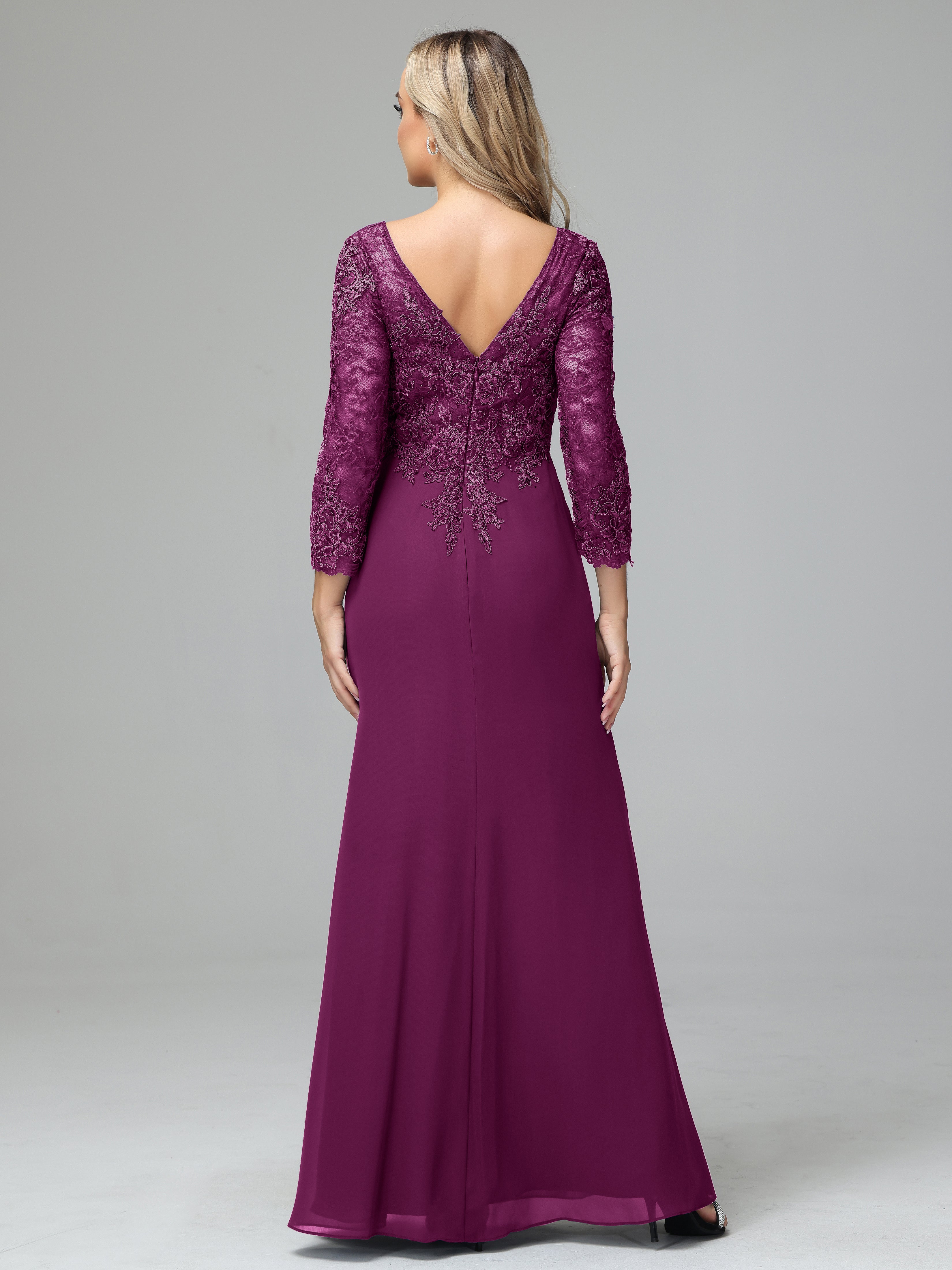 Long Sleeves Floor Length Chiffon Lace Mother Of The Bride Dress