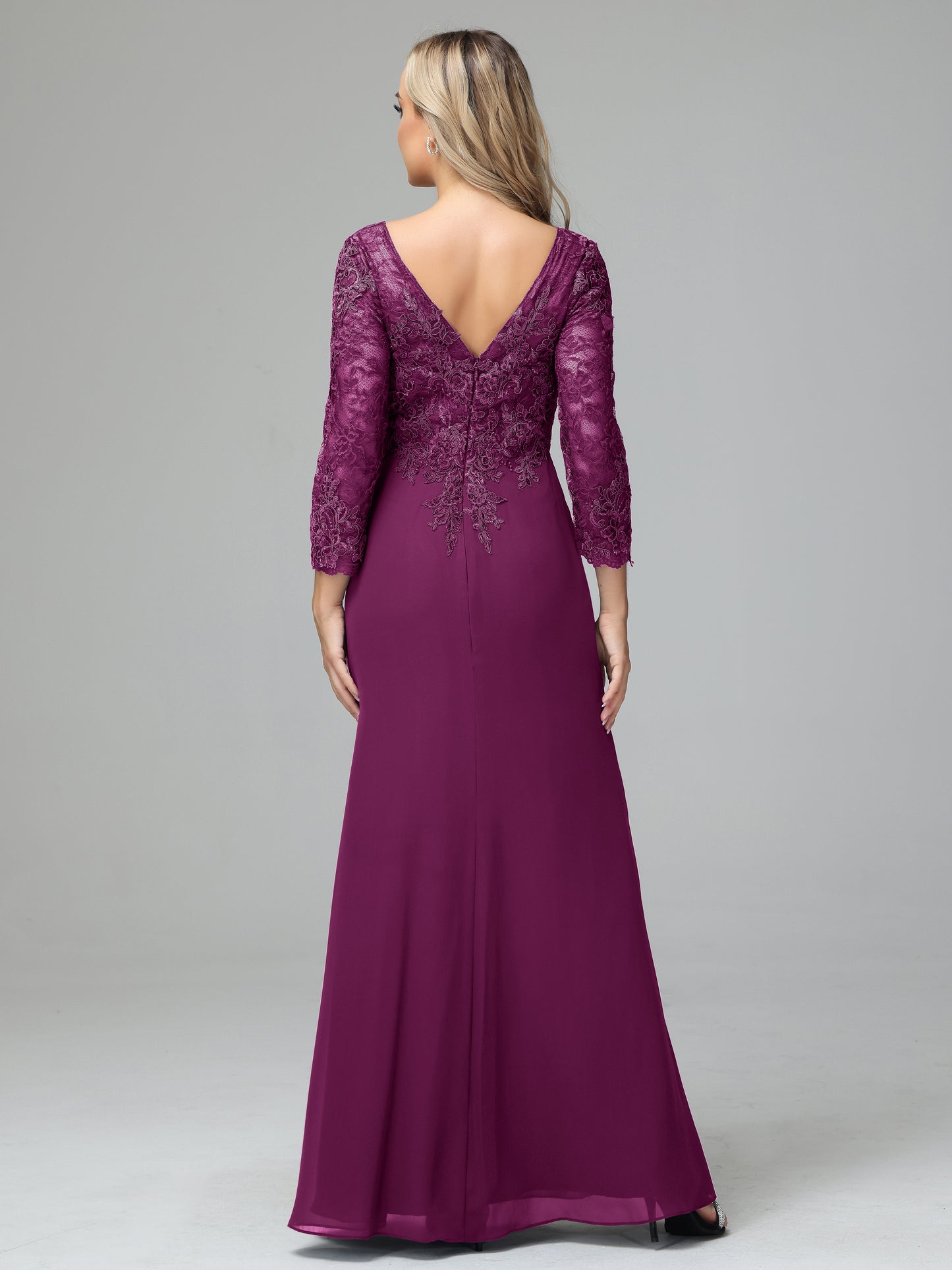 Long Sleeves Floor Length Chiffon Lace Mother Of The Bride Dress